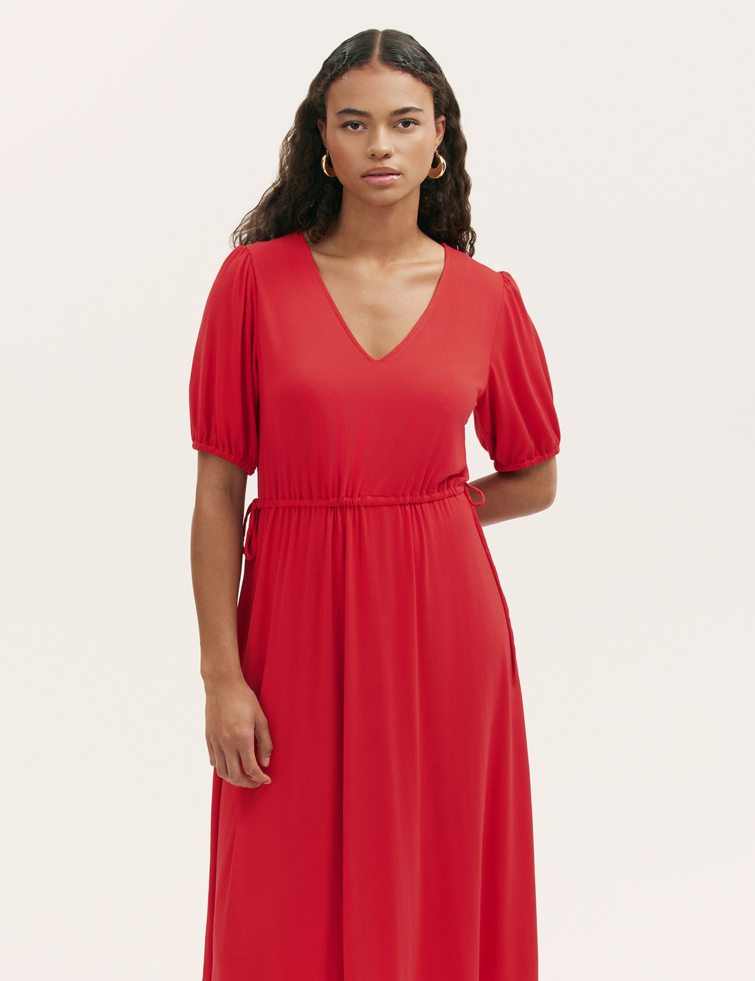 Jersey V-Neck Midi Waisted Dress 3 of 4