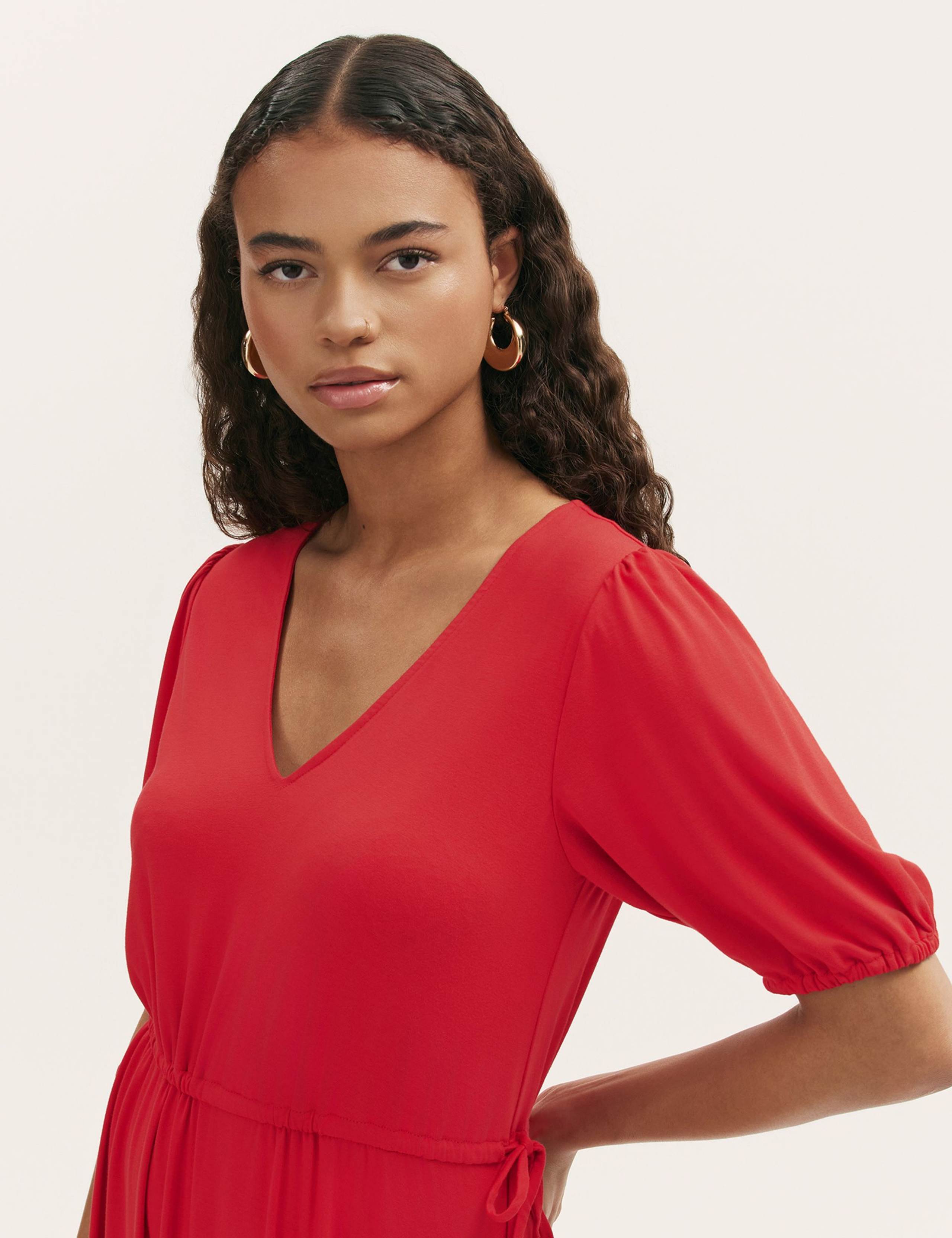 Jersey V-Neck Midi Waisted Dress 4 of 4