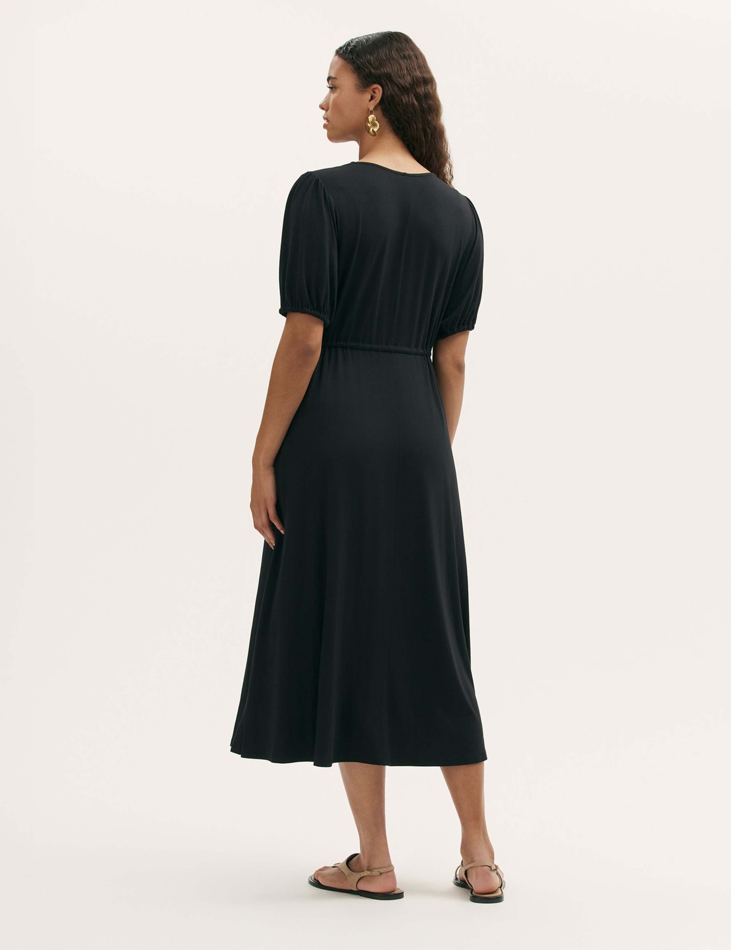 Jersey V-Neck Midi Waisted Dress 2 of 4