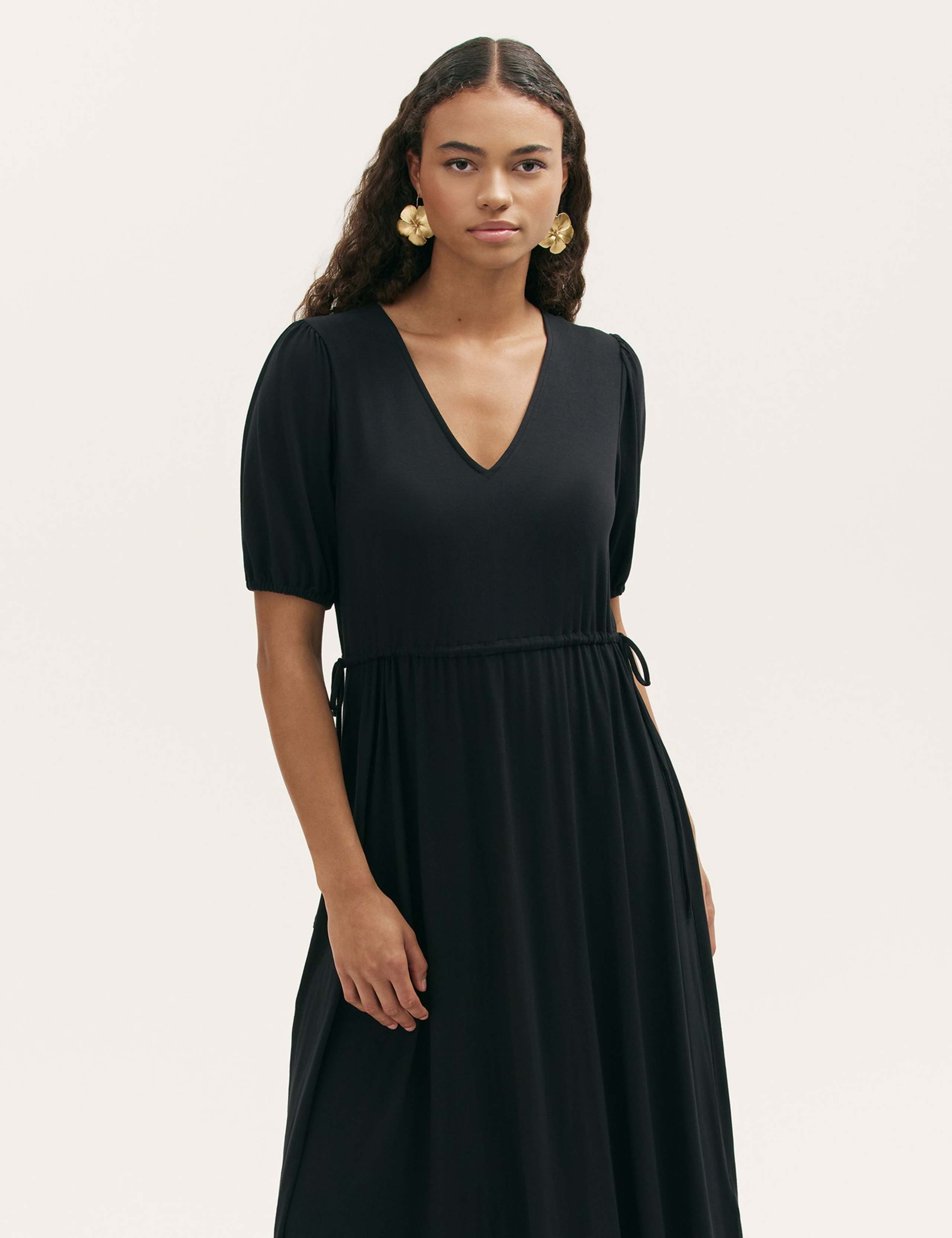 Jersey V-Neck Midi Waisted Dress 3 of 4
