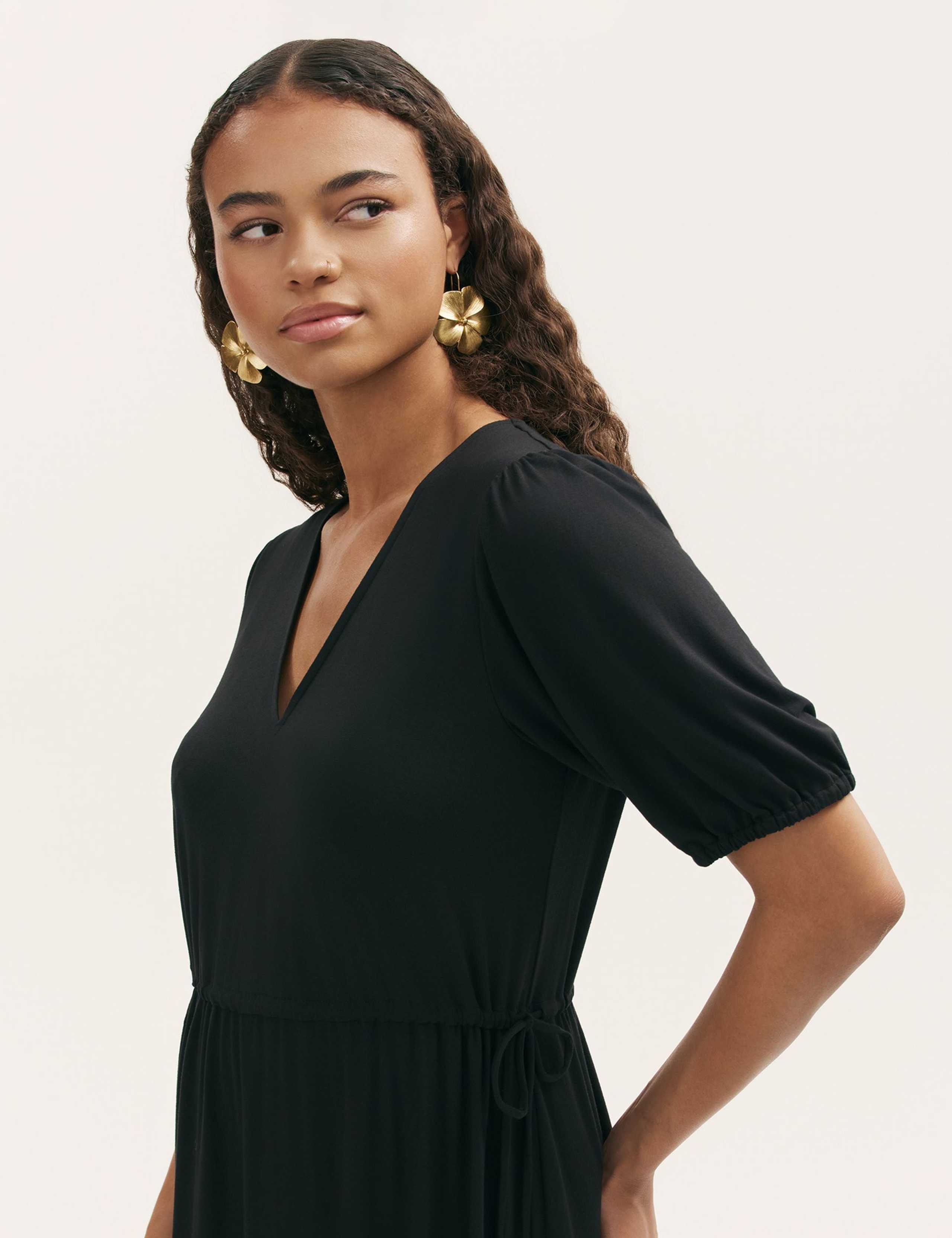 Jersey V-Neck Midi Waisted Dress 4 of 4