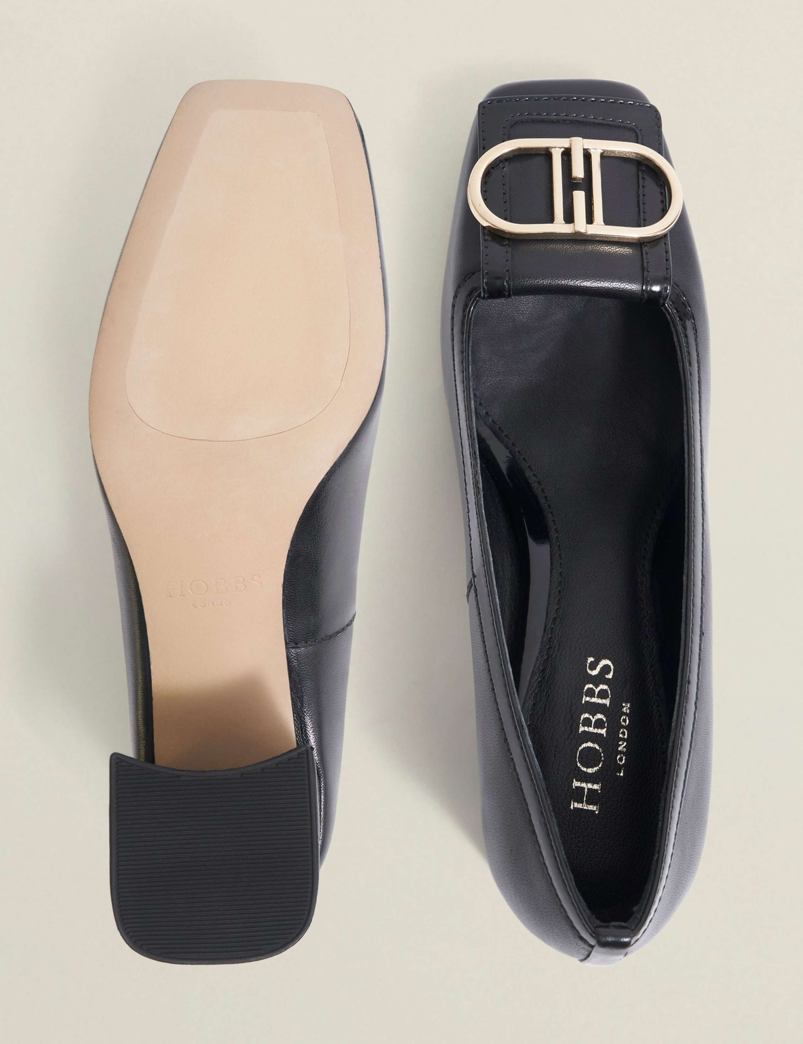 Leather Block Heel Square Toe Court Shoes 2 of 6