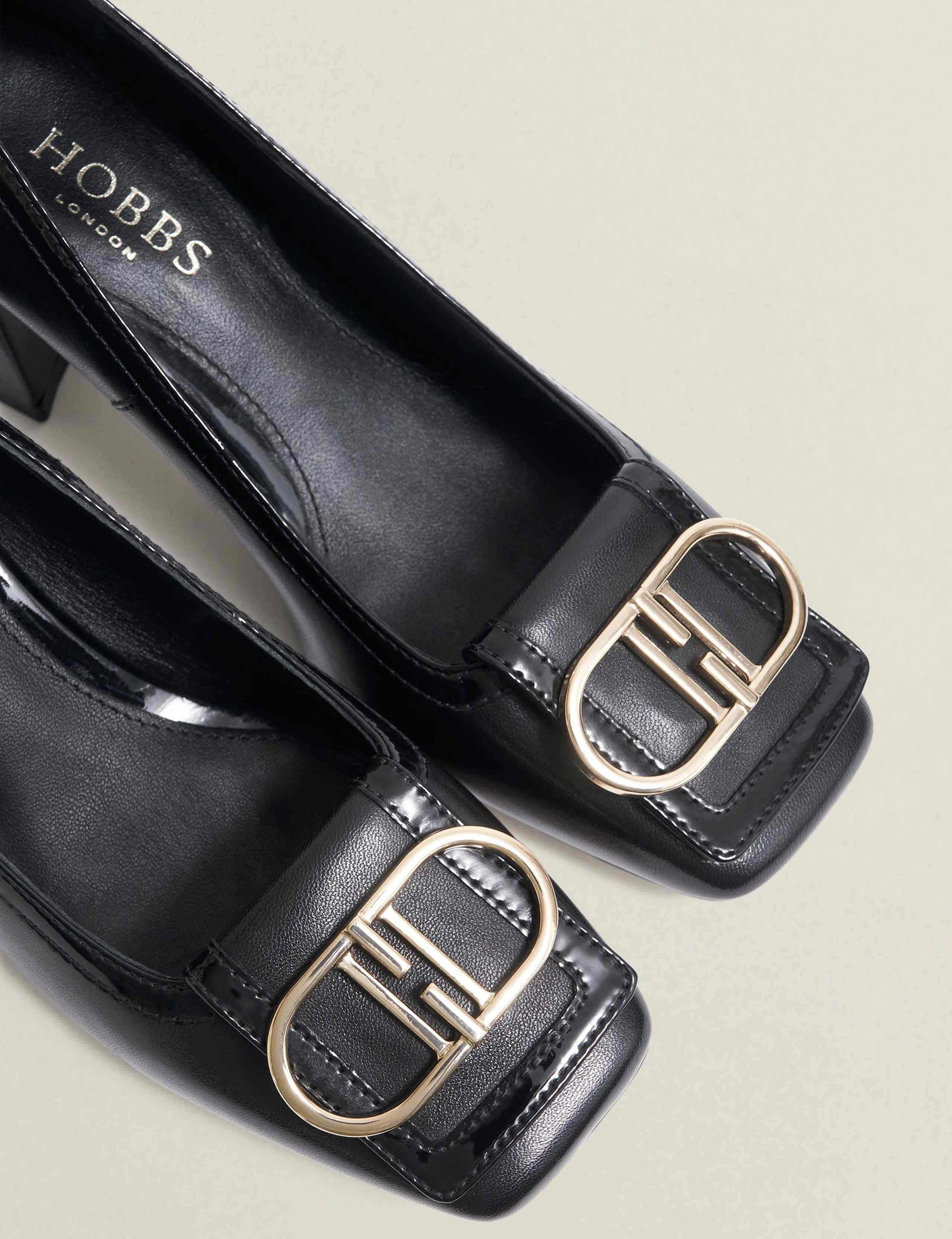 Leather Block Heel Square Toe Court Shoes 4 of 6