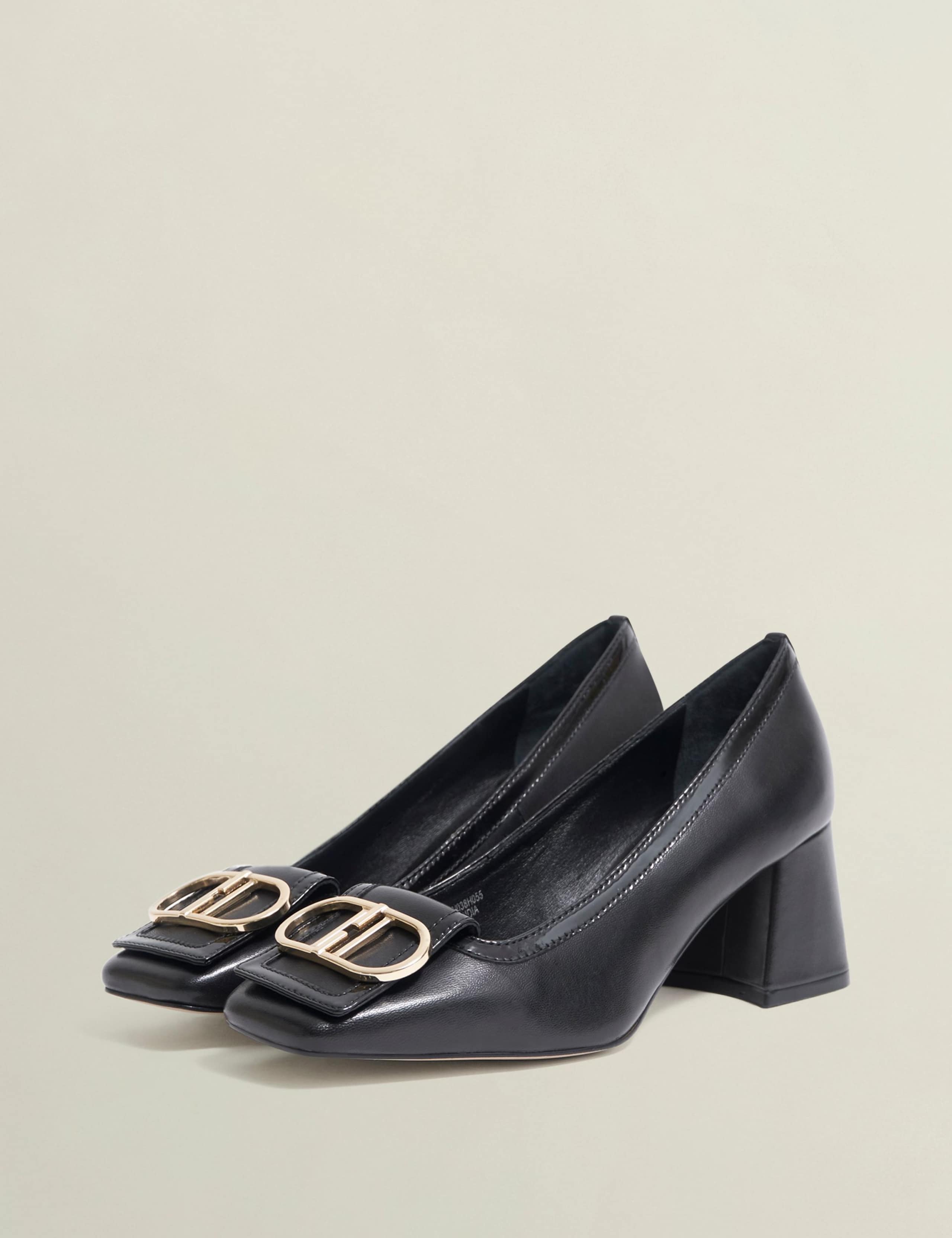 Leather Block Heel Square Toe Court Shoes 6 of 6