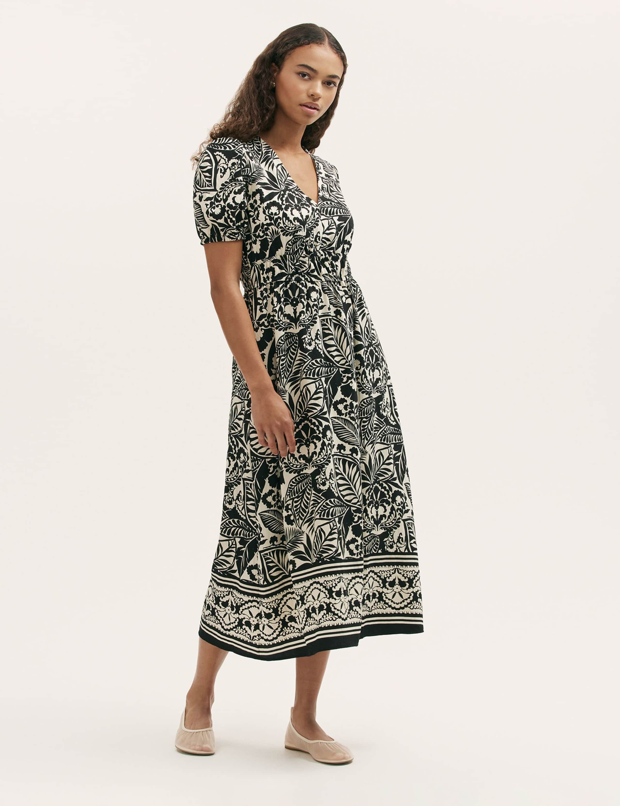 Printed V-Neck Midi Waisted Dress 1 of 4