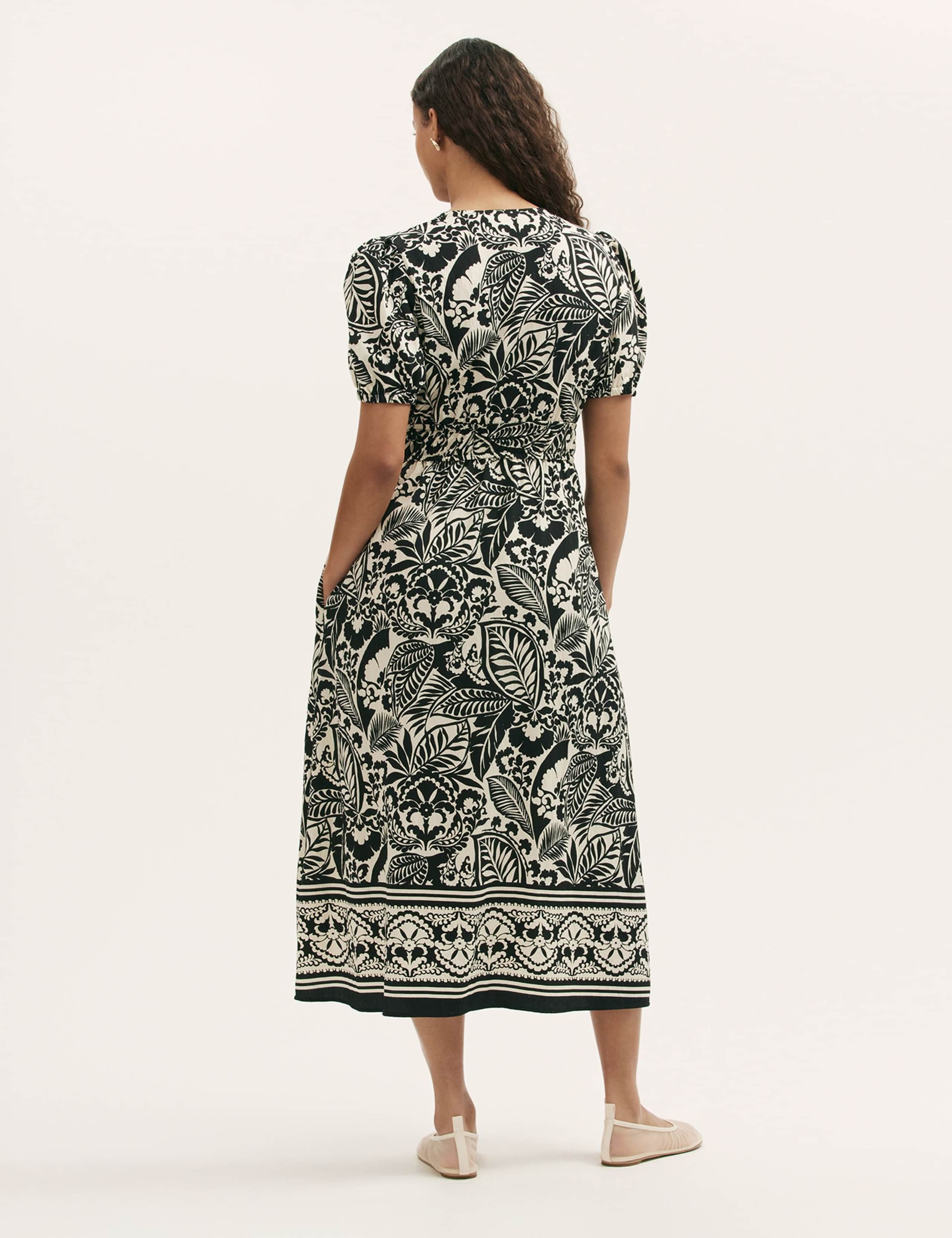 Printed V-Neck Midi Waisted Dress 2 of 4