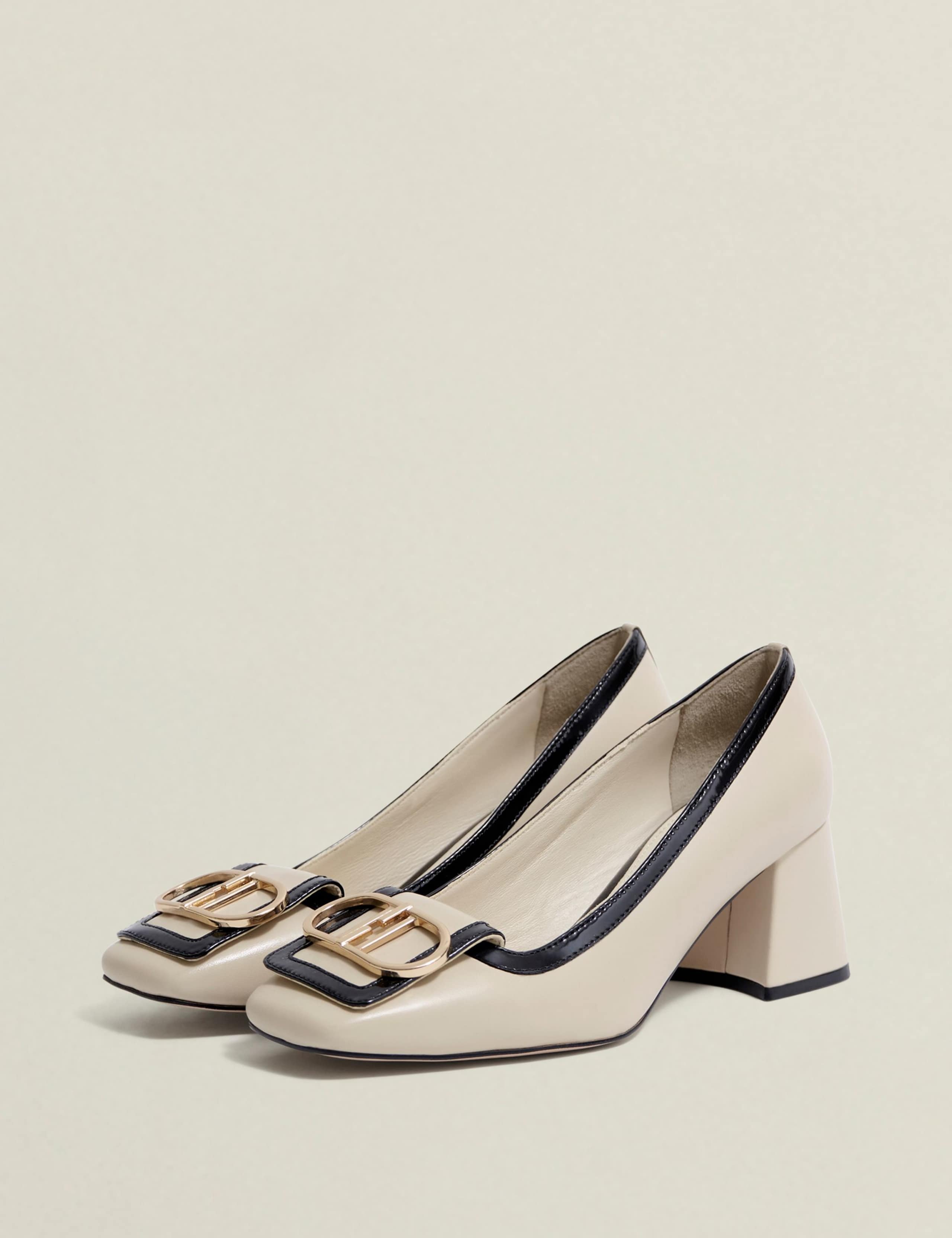 Leather Block Heel Court Shoes 2 of 6