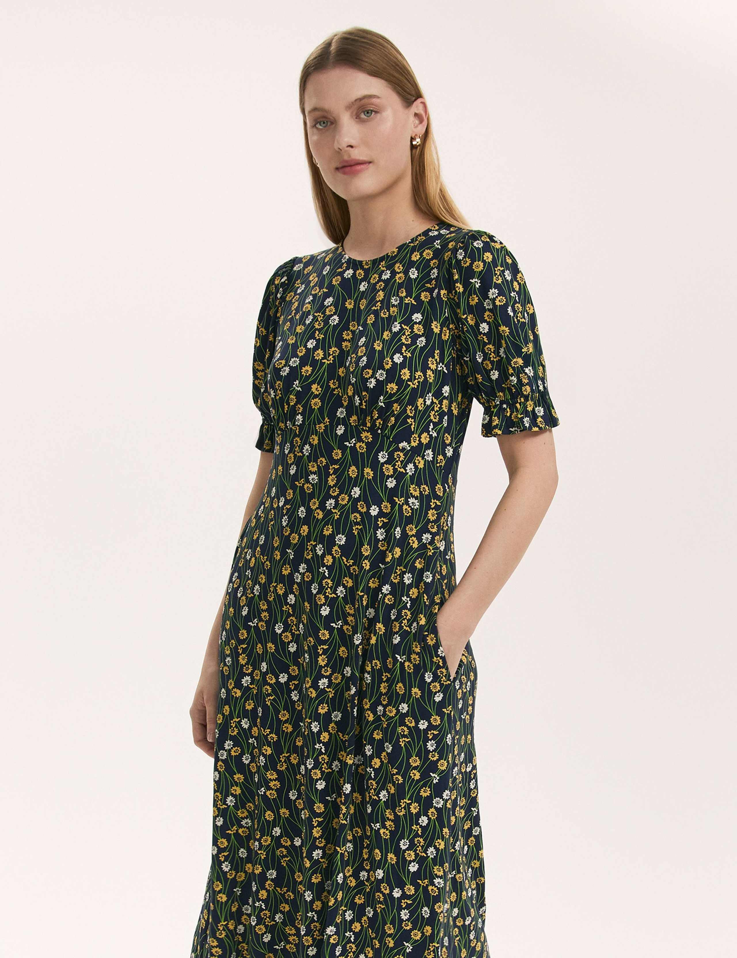 Jersey Floral Puff Sleeve Midi Tea Dress 2 of 4