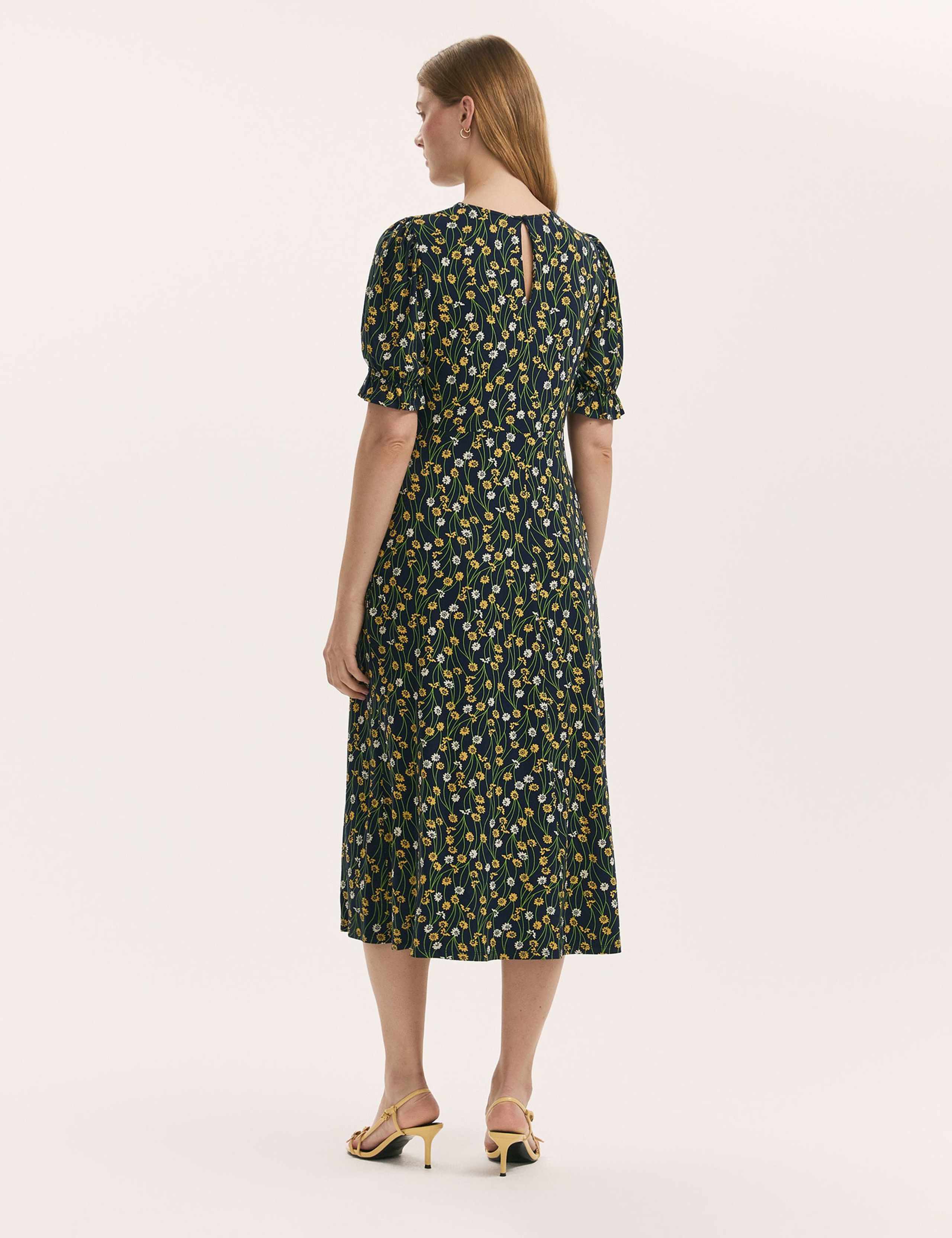 Jersey Floral Puff Sleeve Midi Tea Dress 3 of 4