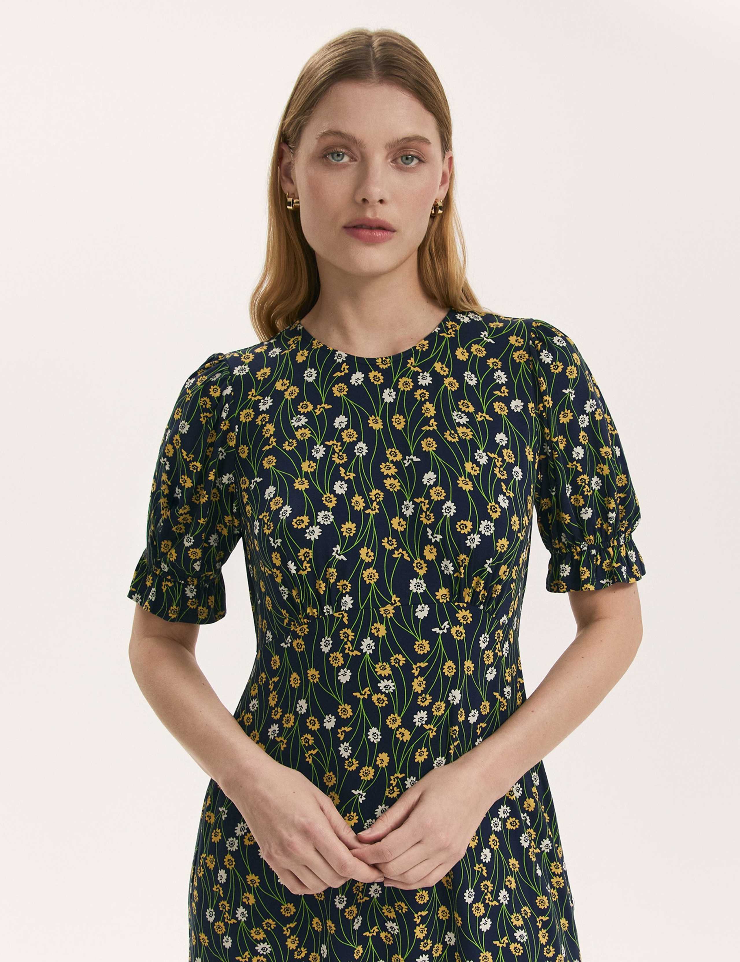 Jersey Floral Puff Sleeve Midi Tea Dress 4 of 4