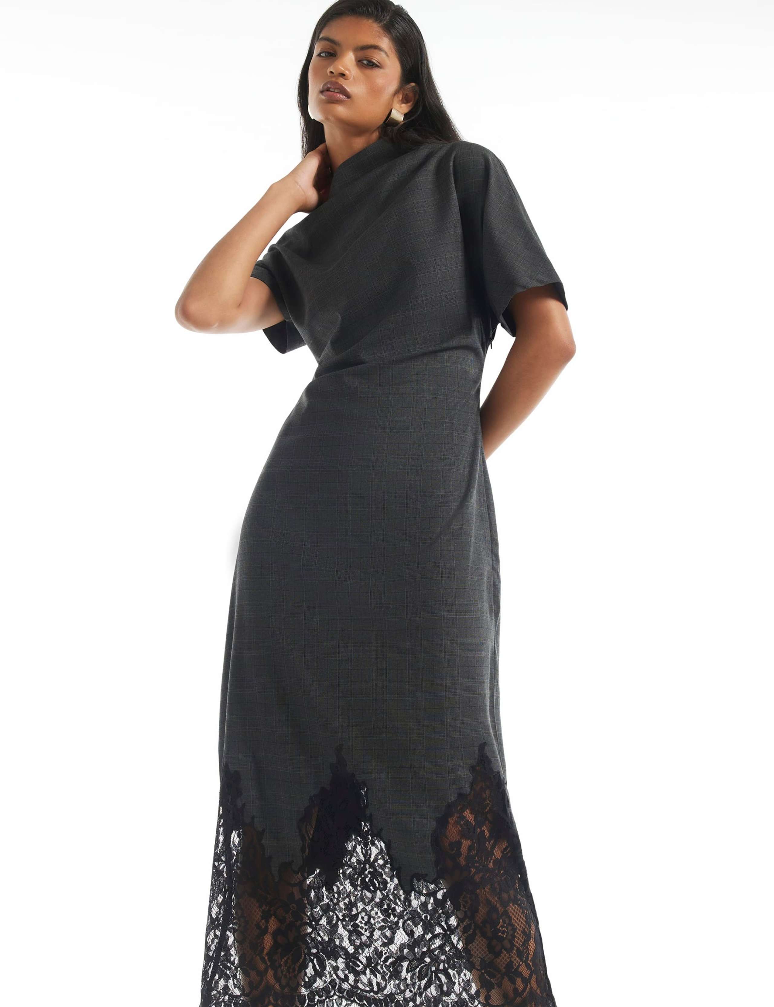 Check Lace Trim Midi Dress 3 of 3