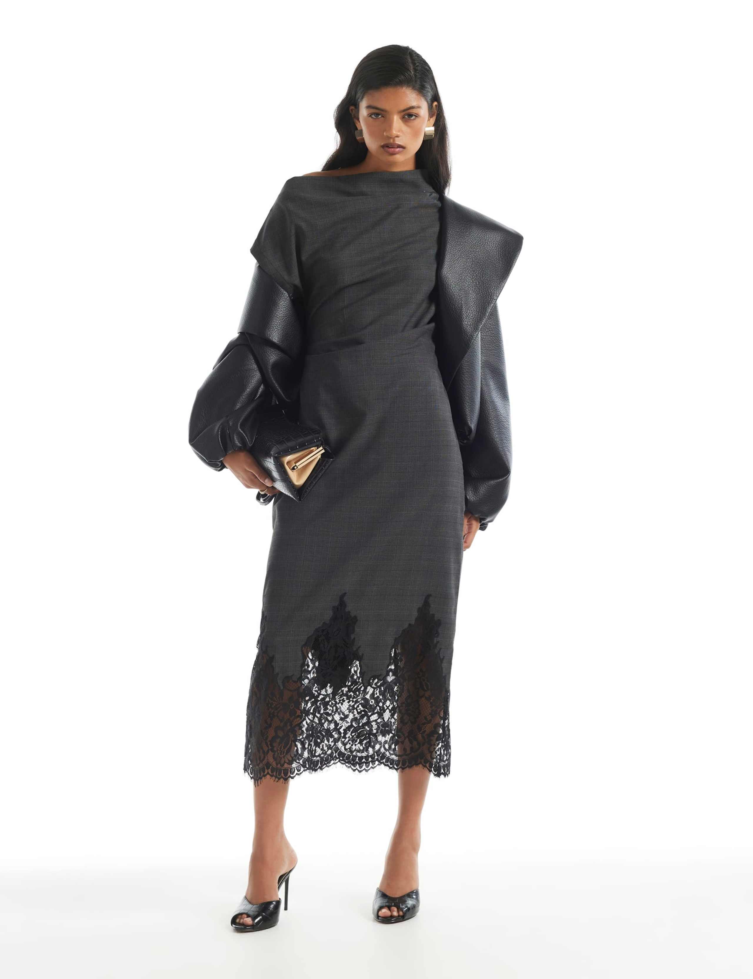 Check Lace Trim Midi Dress 2 of 3