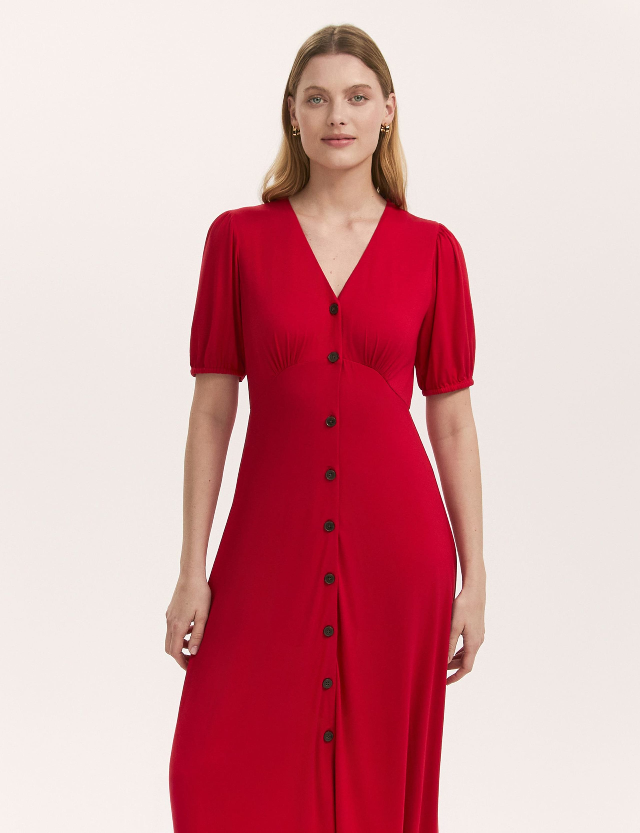 Jersey V-Neck Button Through Empire Line Midi Tea Dress 2 of 4