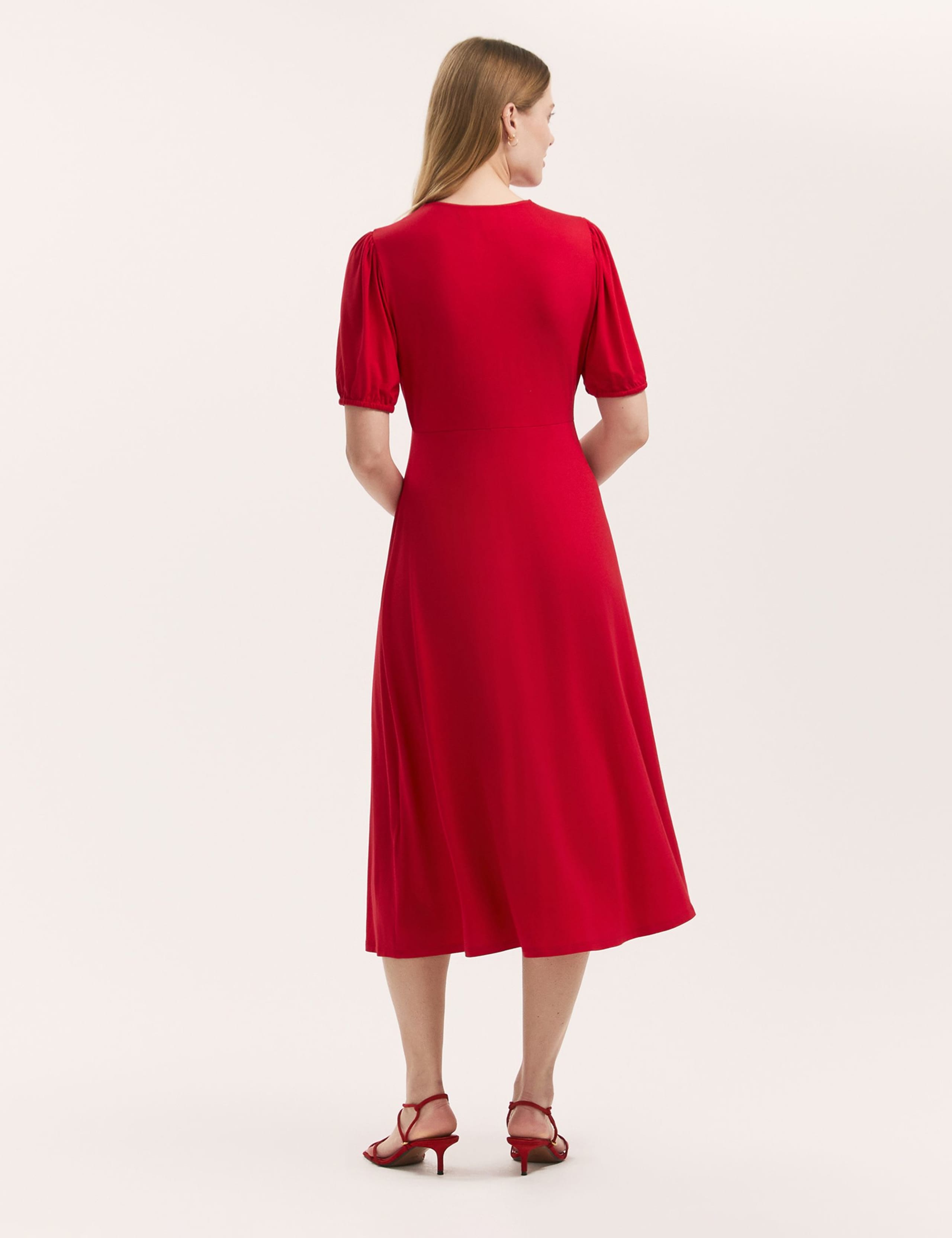Jersey V-Neck Button Through Empire Line Midi Tea Dress 3 of 4