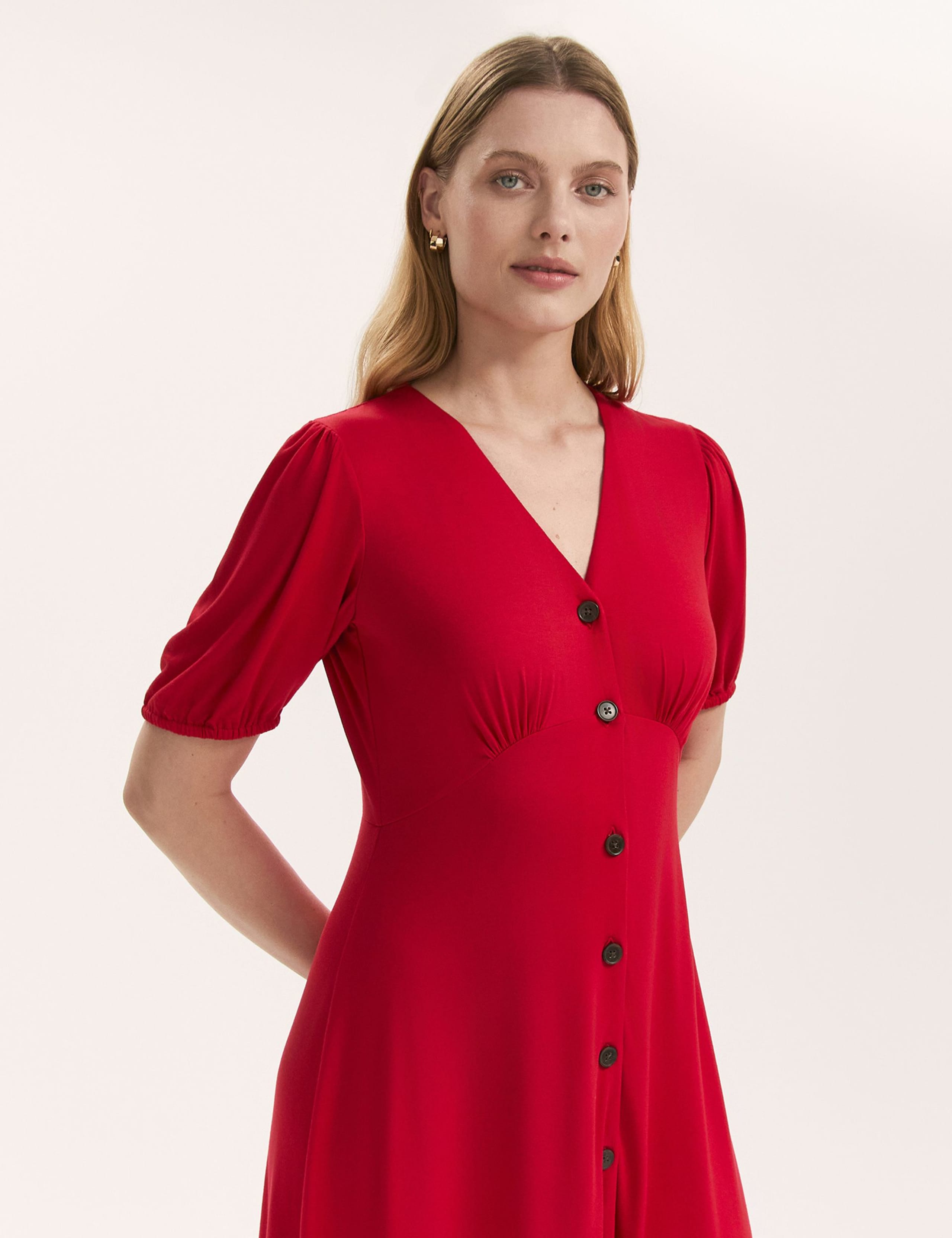 Jersey V-Neck Button Through Empire Line Midi Tea Dress 4 of 4