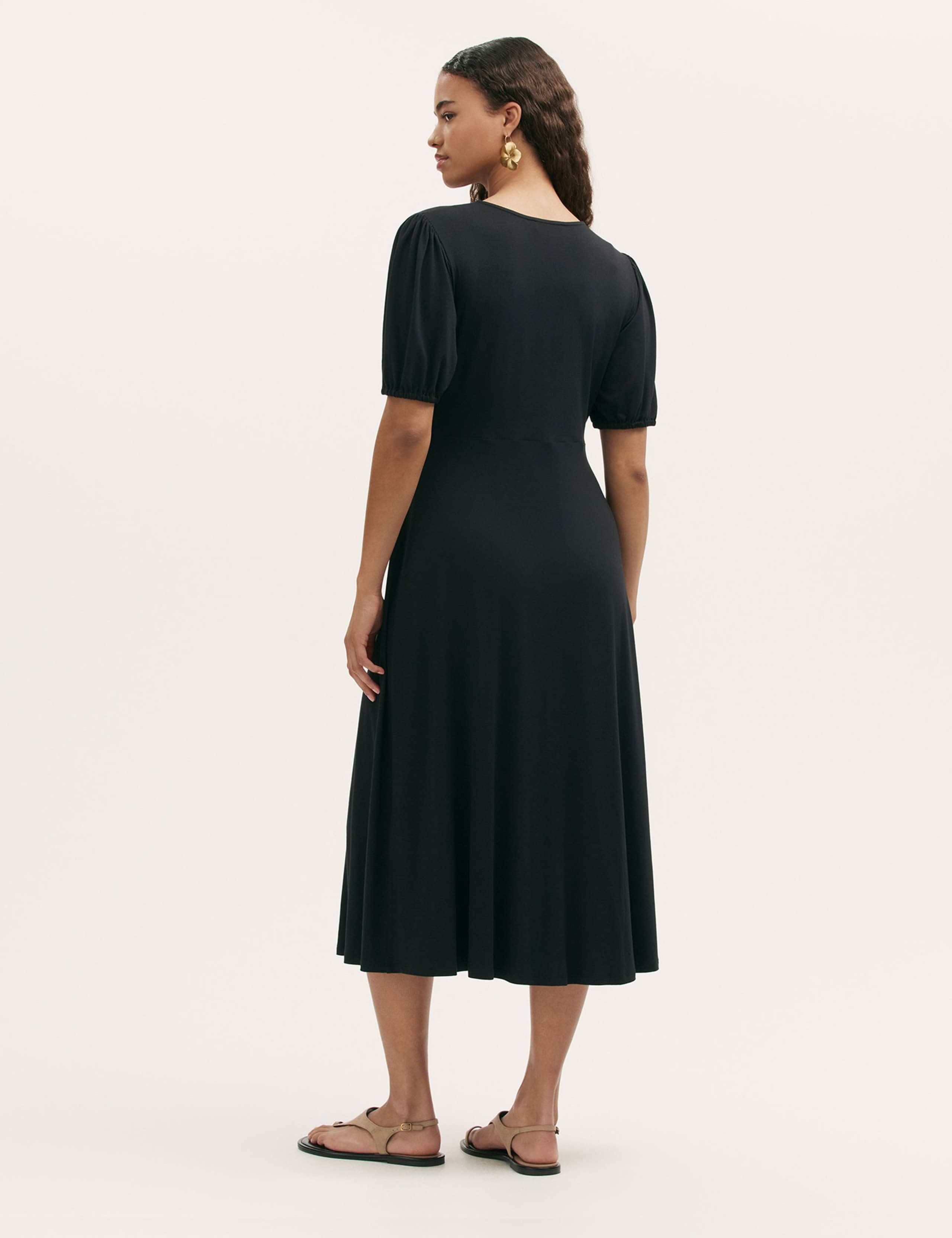 Jersey V-Neck Button Through Empire Line Midi Tea Dress 2 of 4