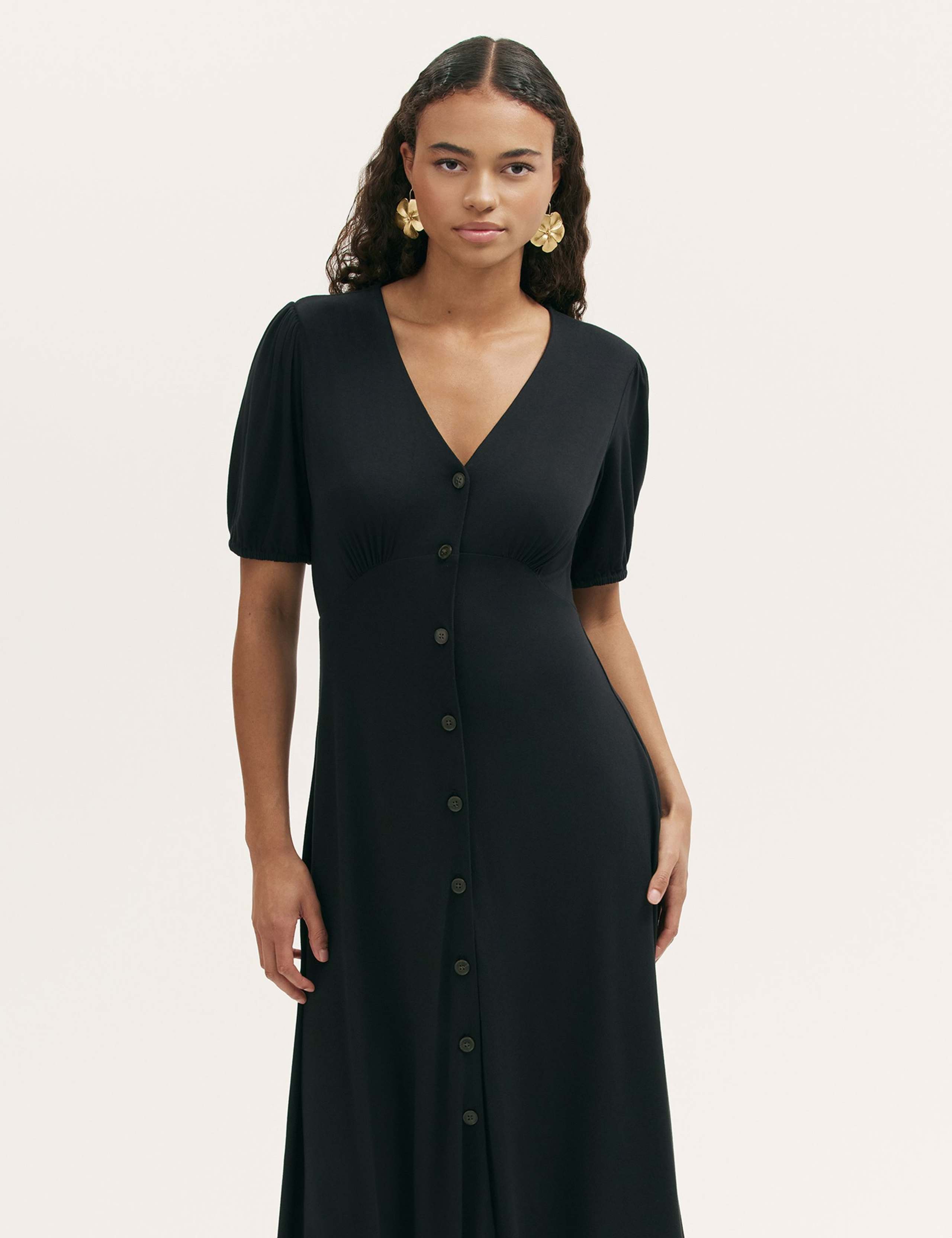 Jersey V-Neck Button Through Empire Line Midi Tea Dress 3 of 4