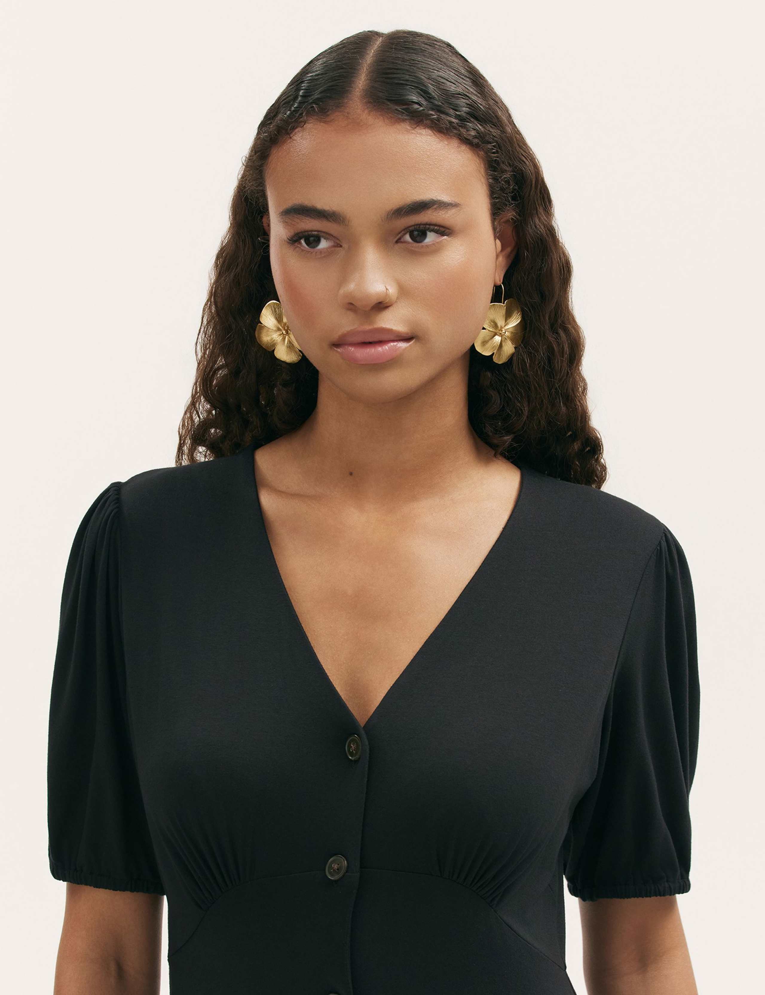 Jersey V-Neck Button Through Empire Line Midi Tea Dress 4 of 4