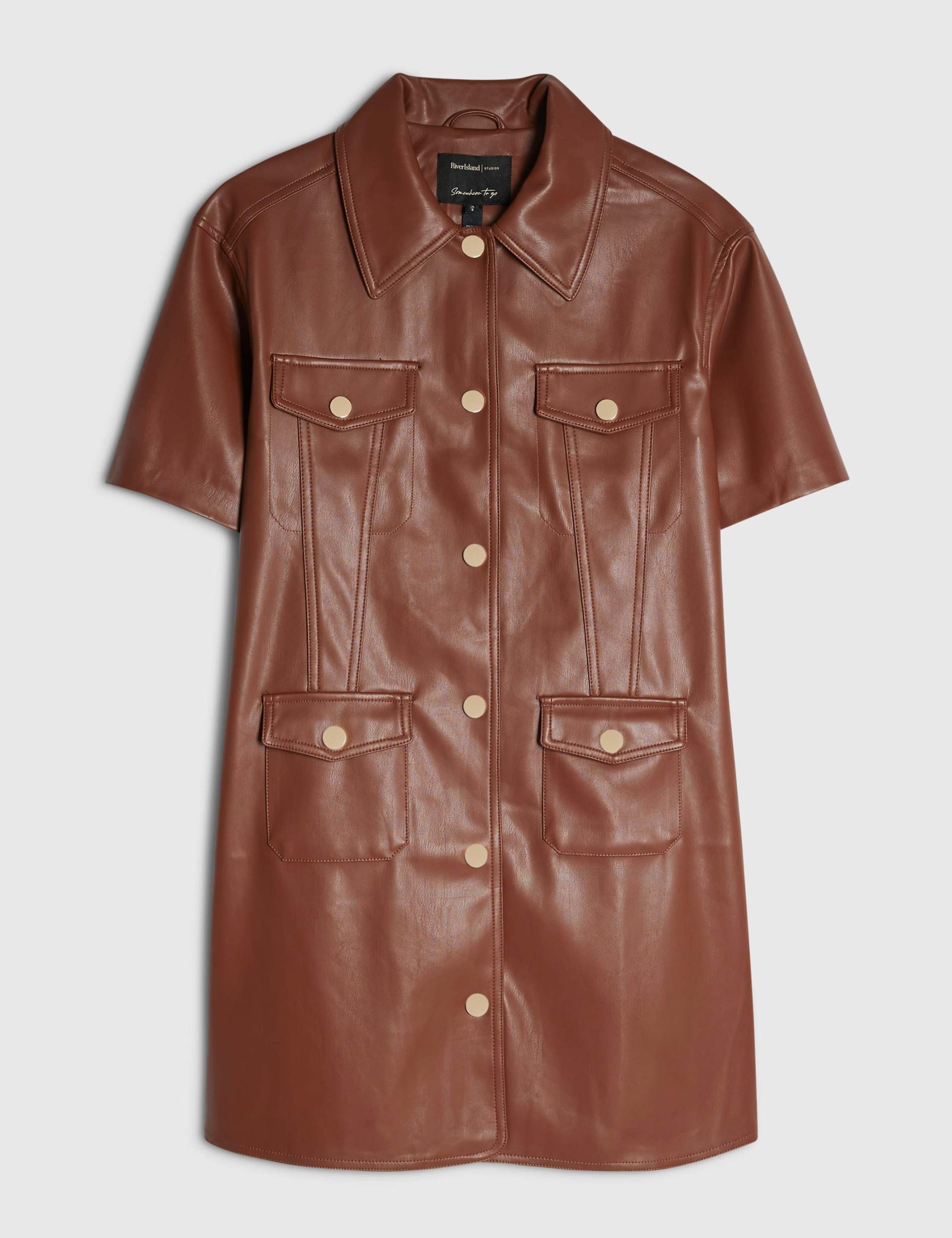 Faux Leather Utility Mini Shirt Dress 2 of 6