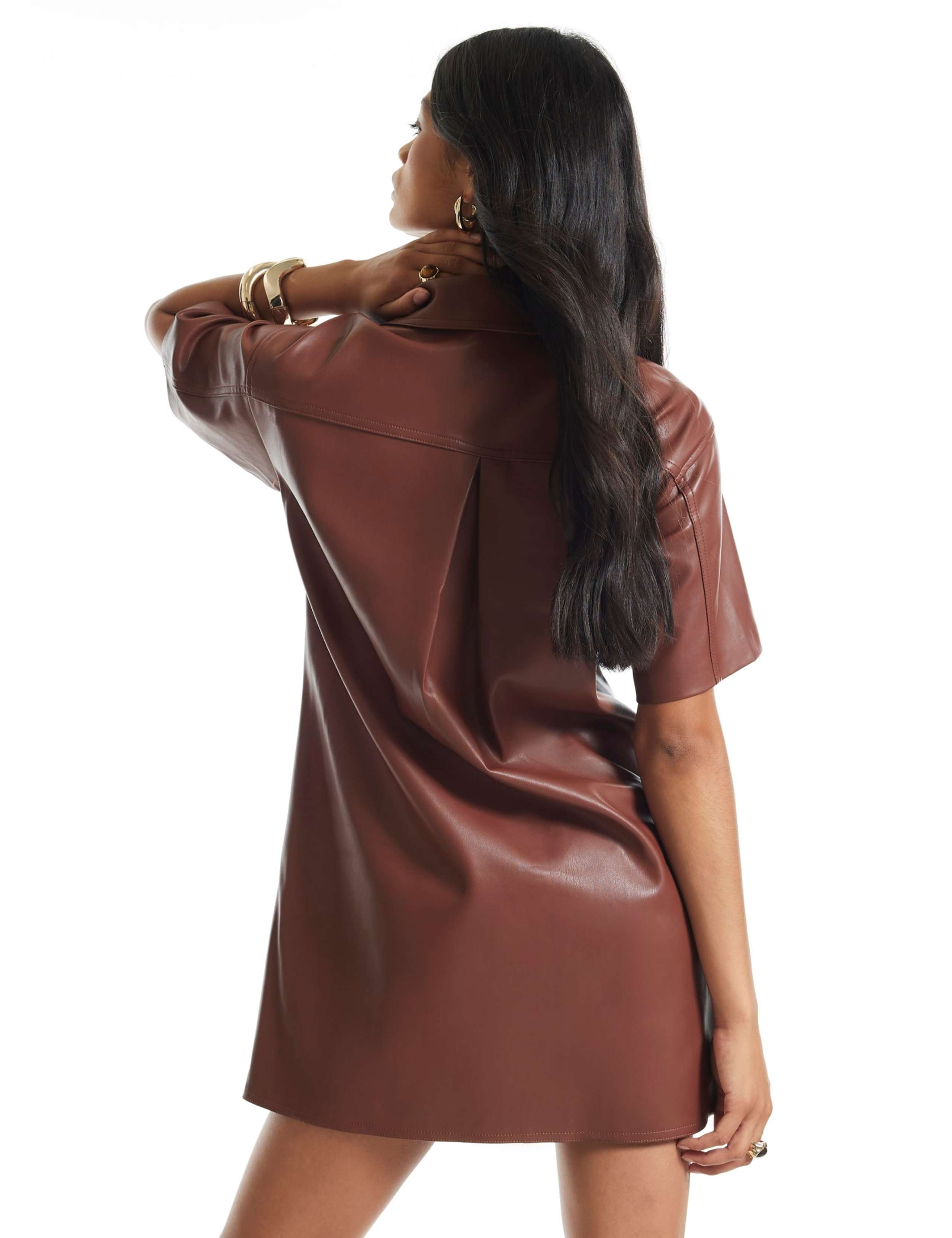 Faux Leather Utility Mini Shirt Dress 5 of 6