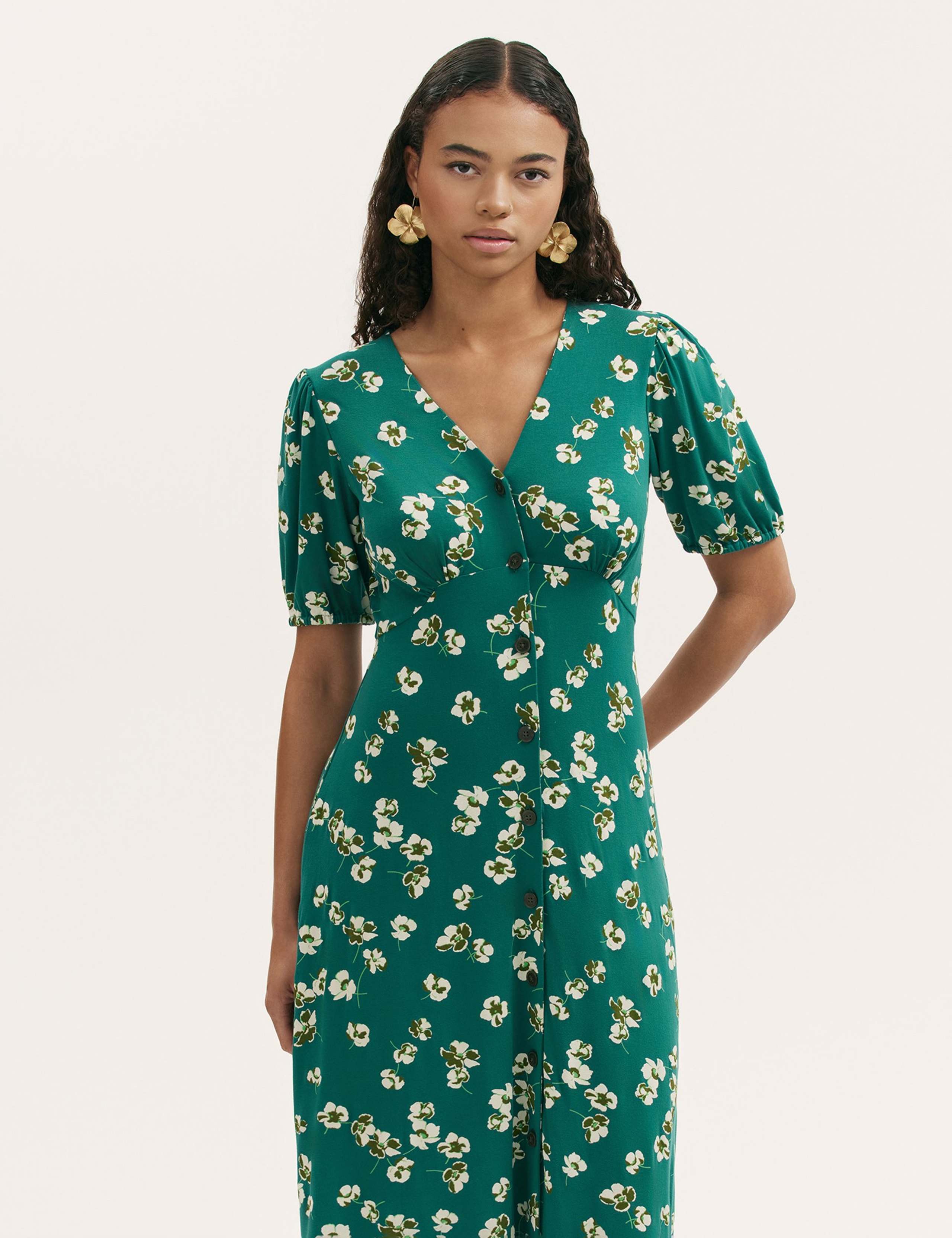 Jersey Floral V-Neck Midi Tea Dress 3 of 4