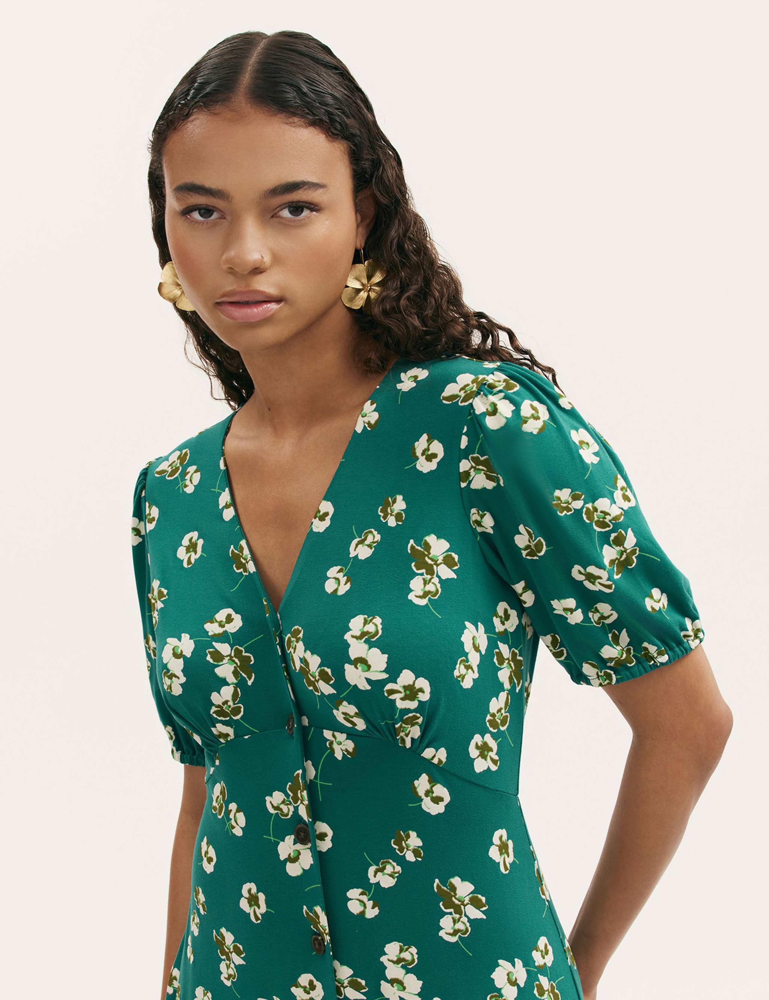 Jersey Floral V-Neck Midi Tea Dress 4 of 4