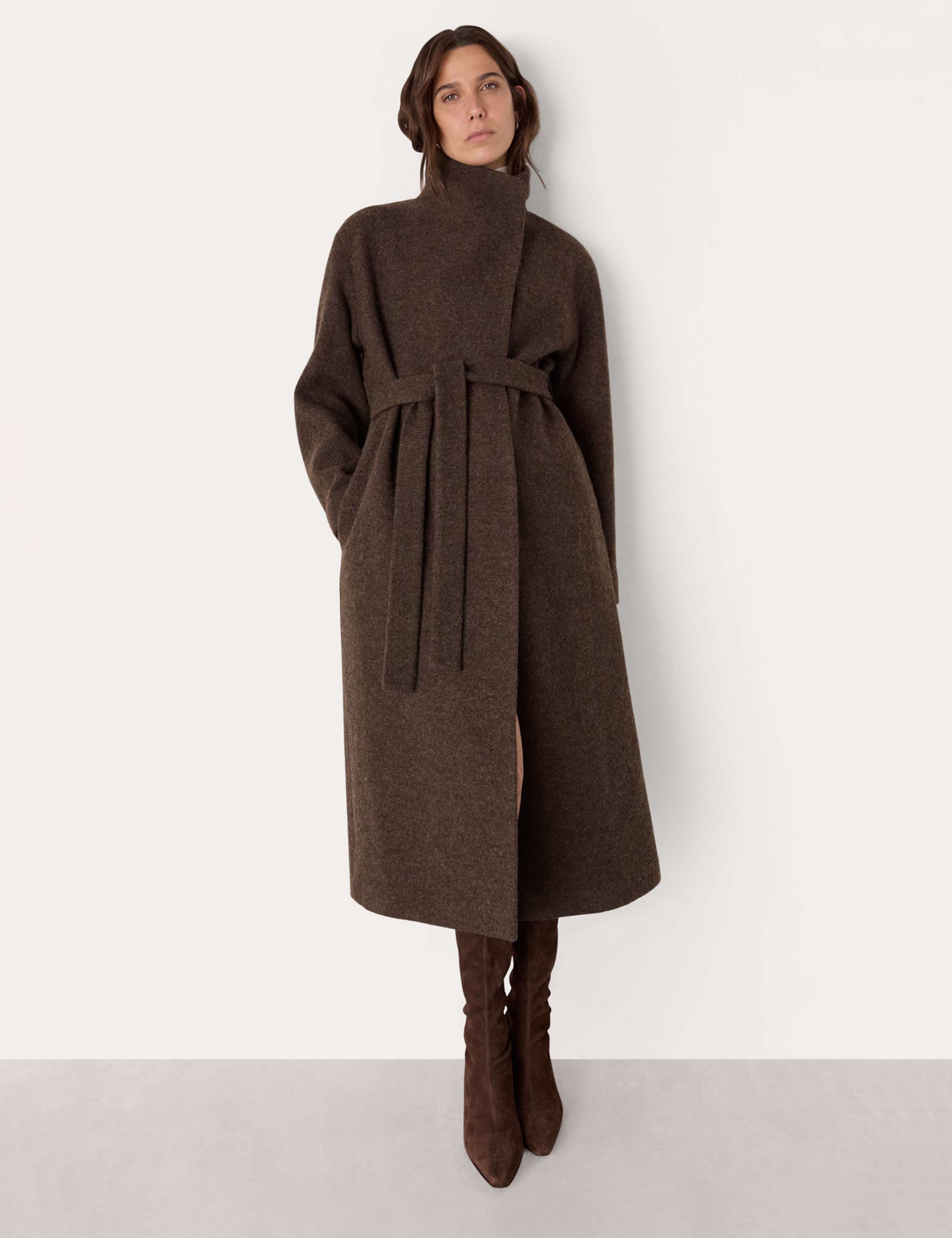 Pure Wool Belted Funnel Neck Wrap Coat 1 of 4