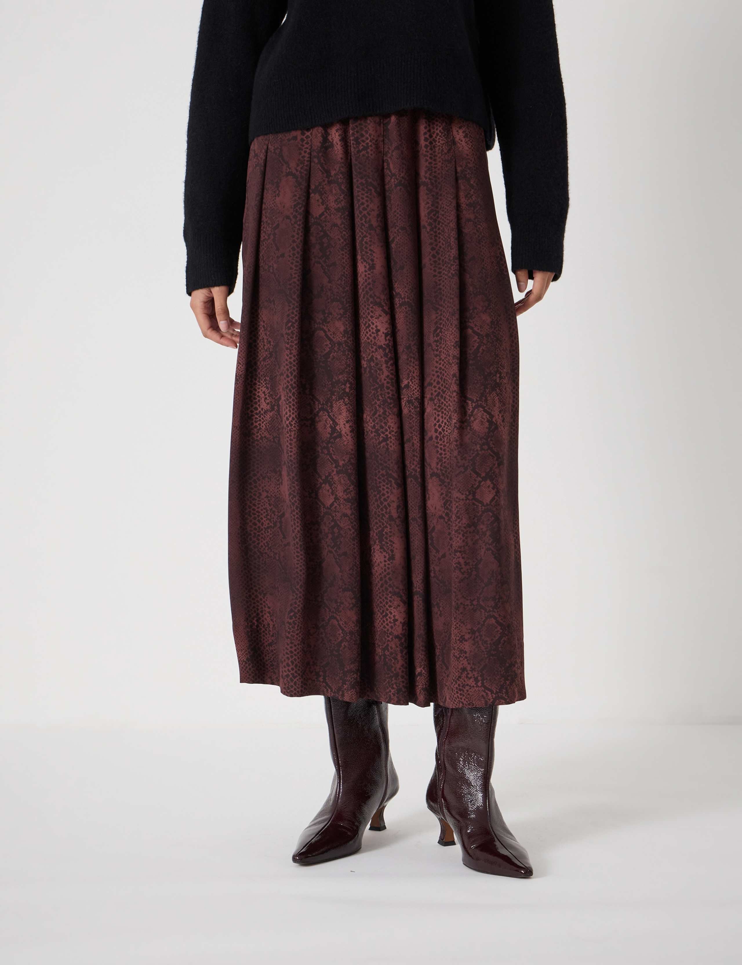 Animal Print Pleated Midi Skirt 1 of 5