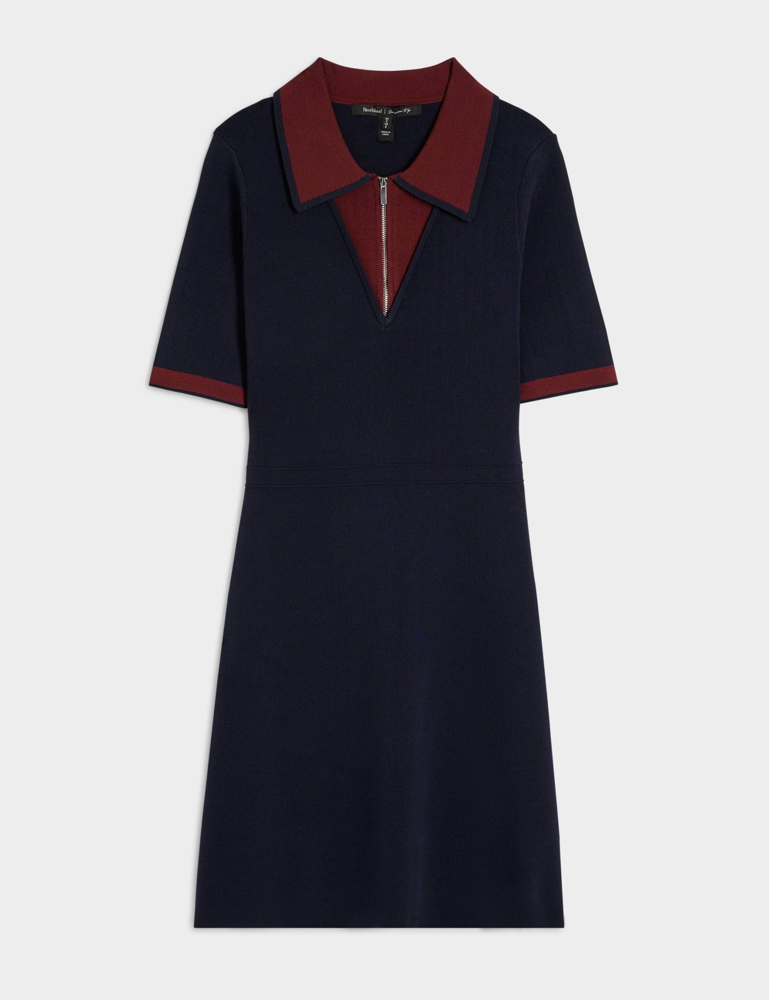 Colour Block Polo Collar Mini Skater Dress 2 of 3