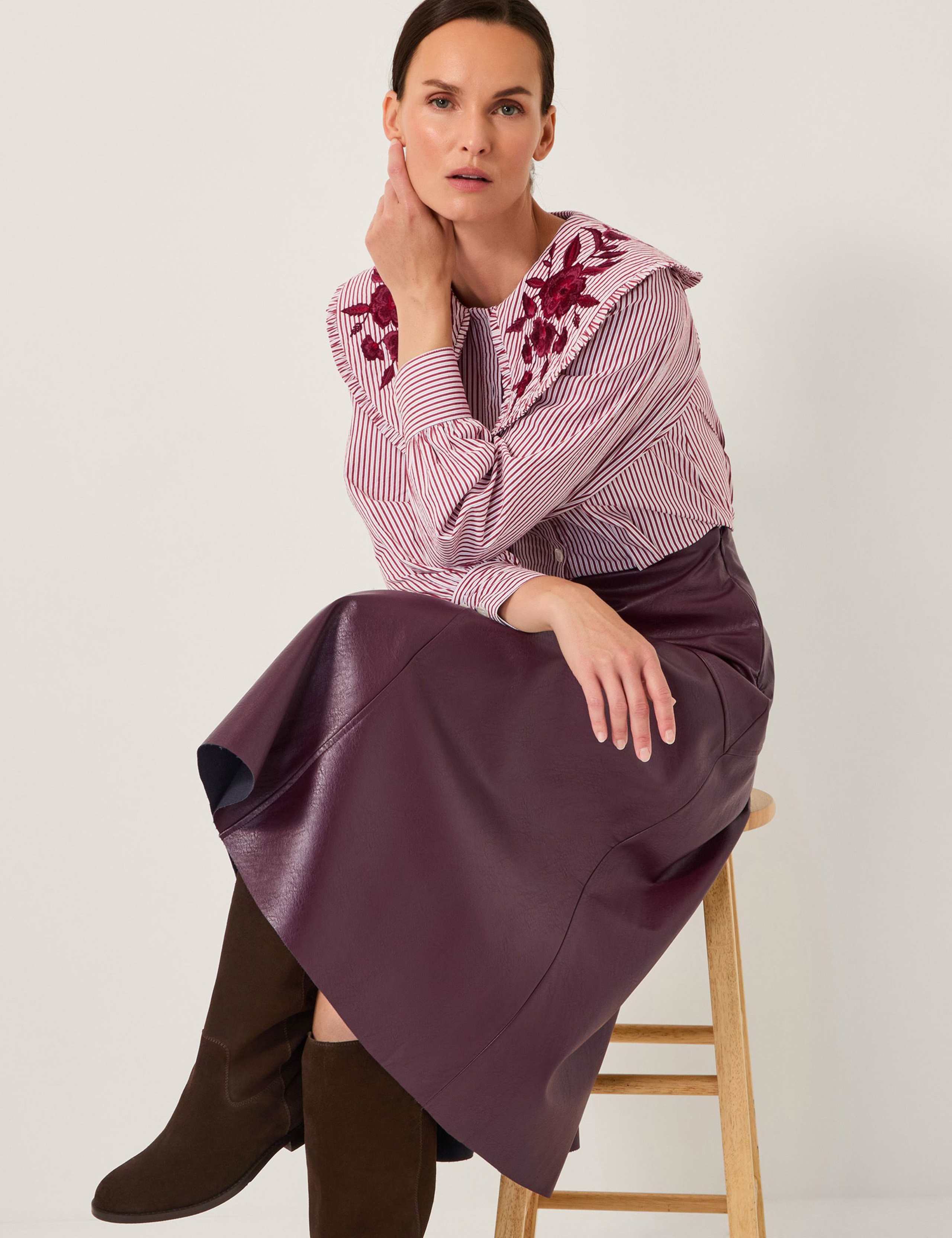 Leather Look Midi A-Line Skirt 2 of 5