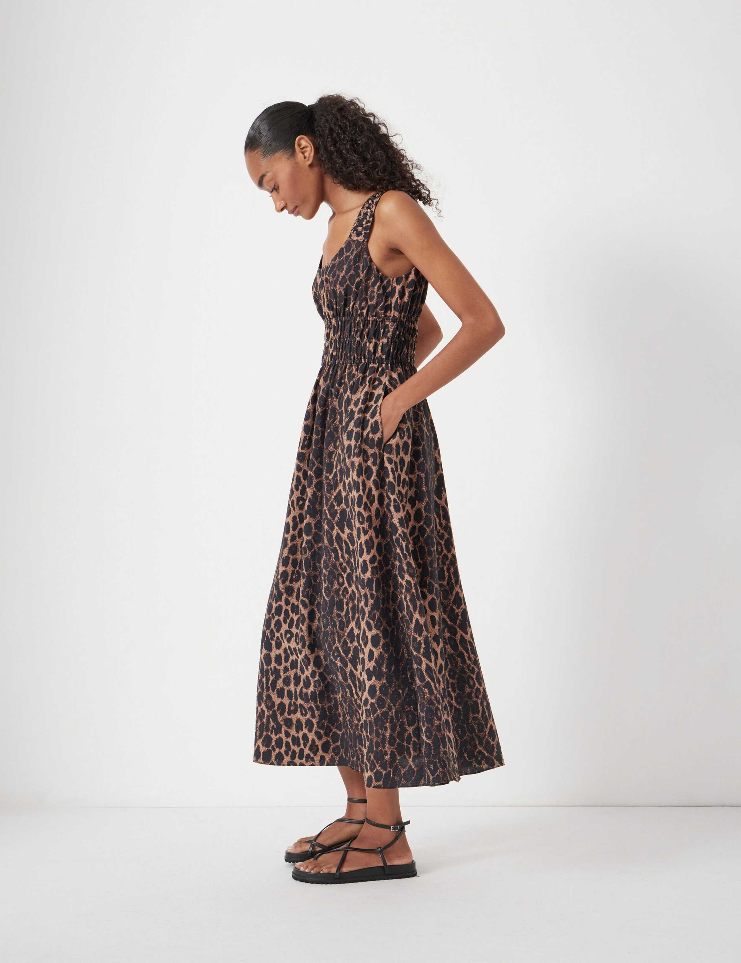 Leopard Print Scoop Neck Midi Waisted Dress 3 of 4