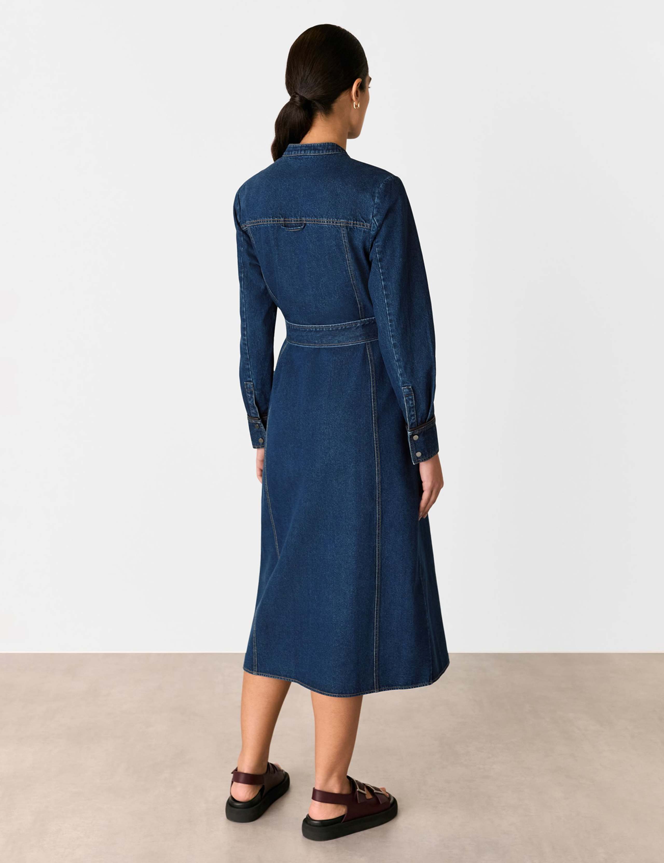 Denim Belted Button Through Midi Waisted Dress 4 of 4