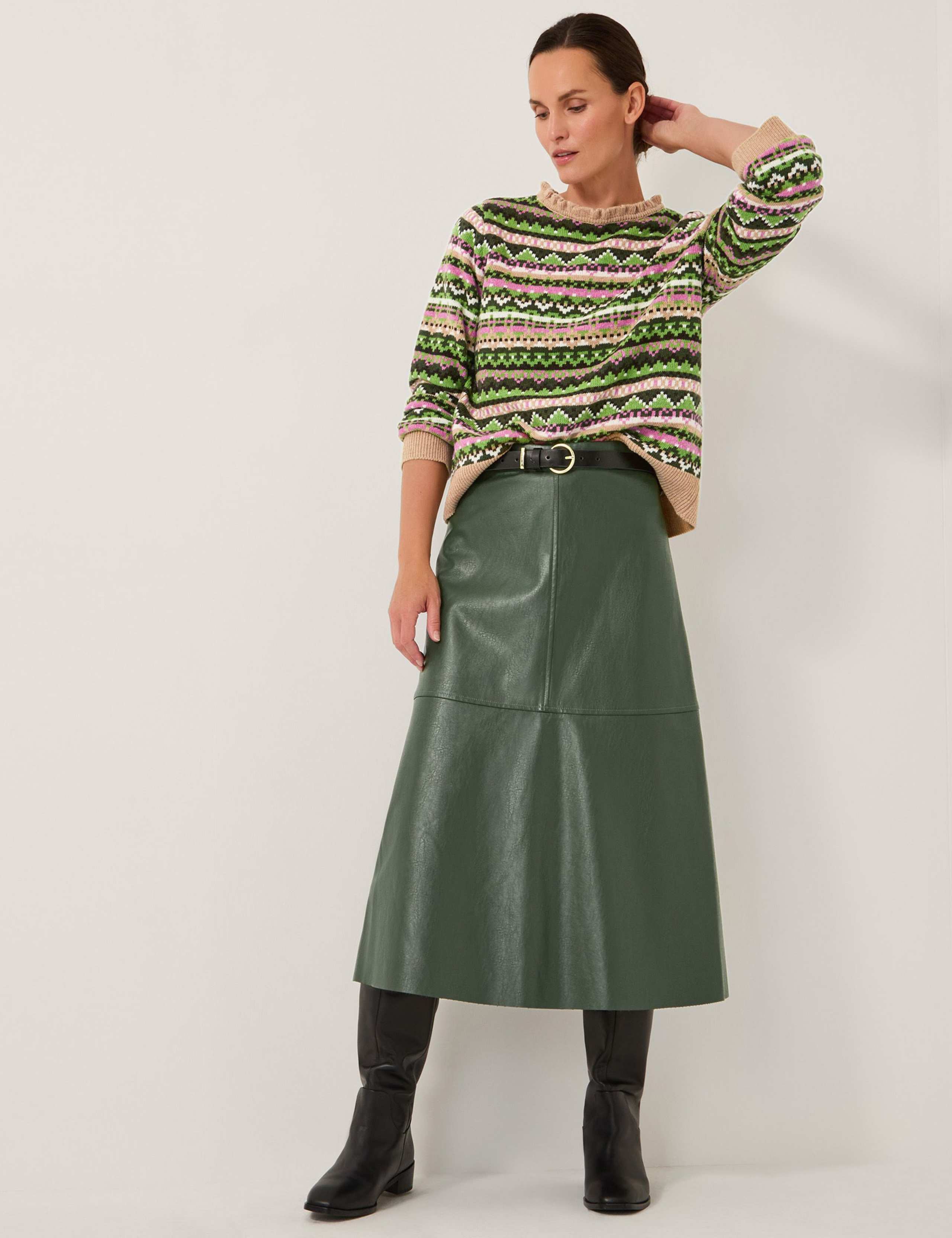 Leather Look Midi A-Line Skirt 2 of 5