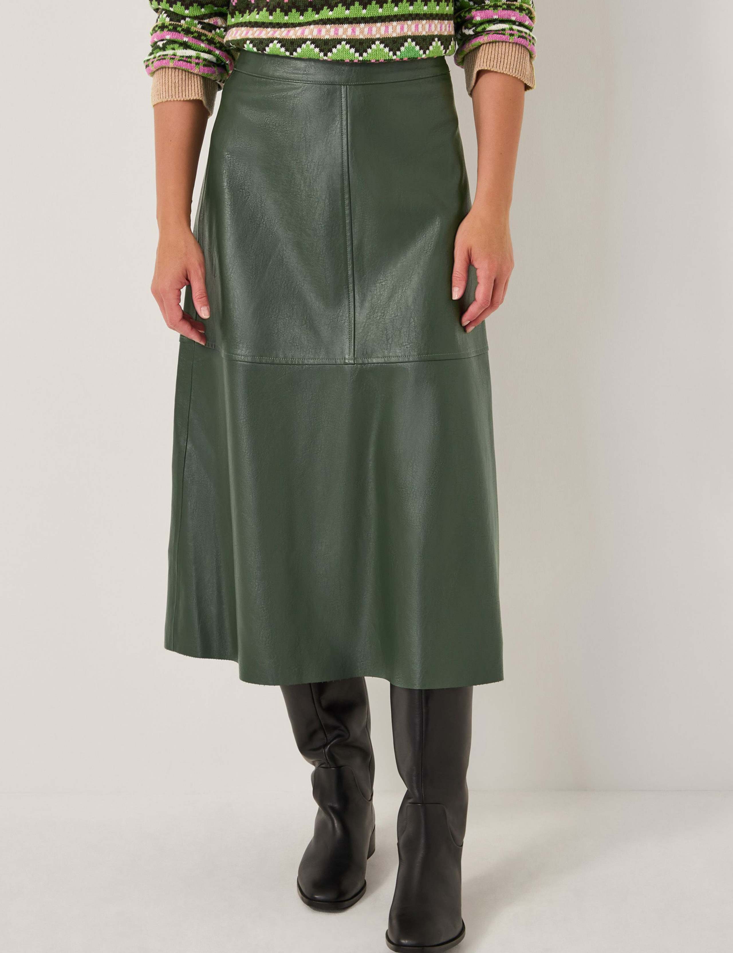 Leather Look Midi A-Line Skirt 3 of 5