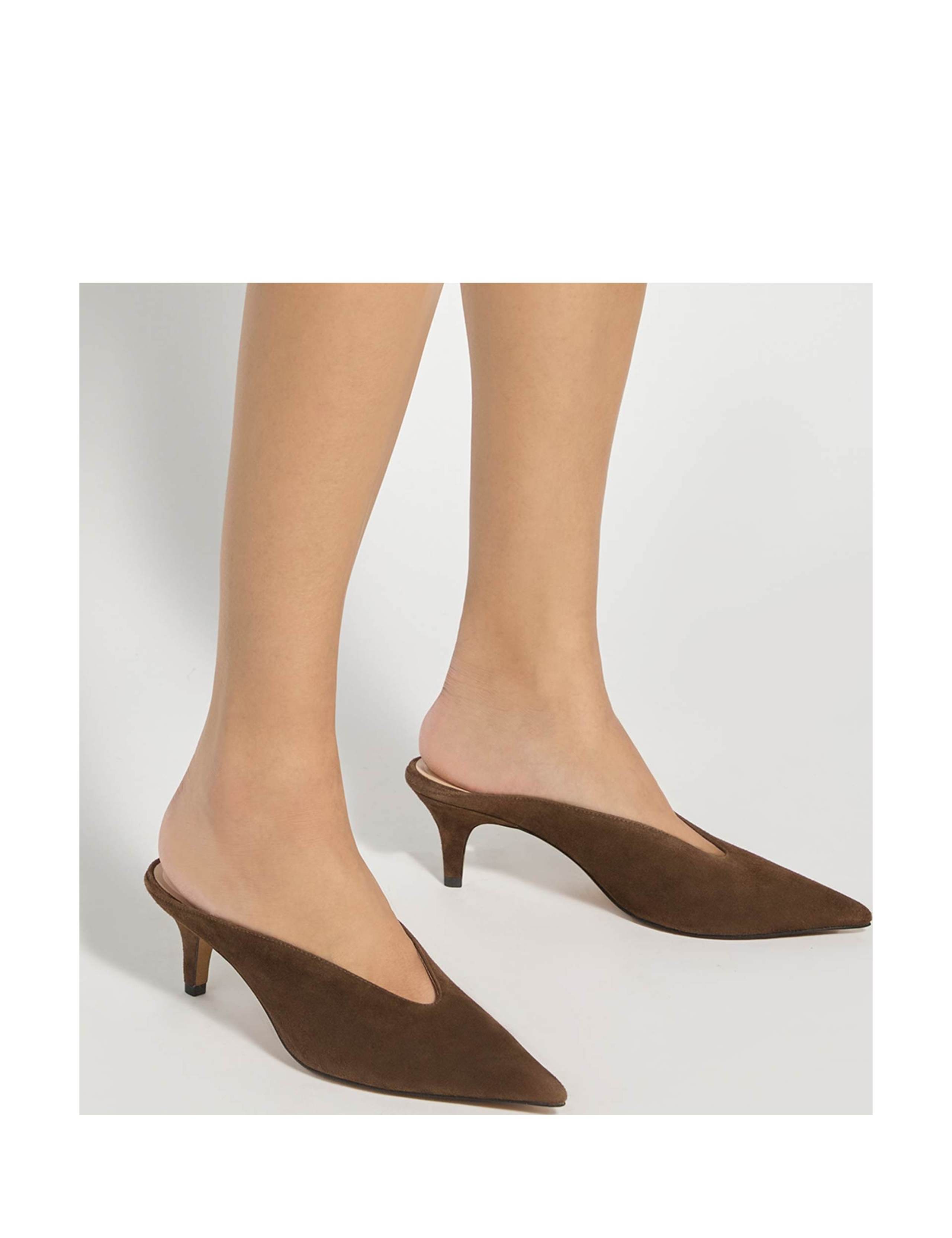 Leather Slip On Kitten Heel Pointed Mules 4 of 6