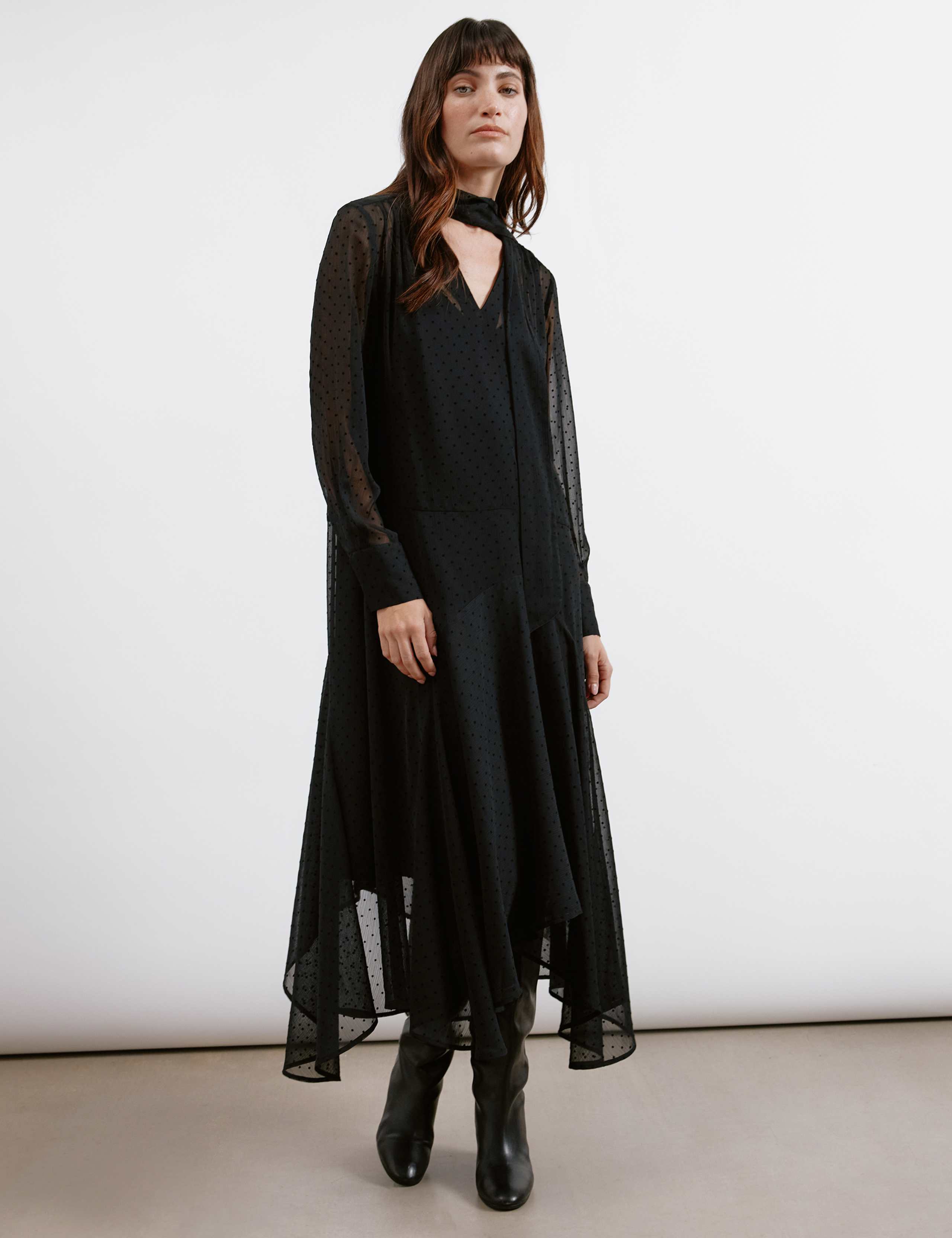 Jacquard Tie Neck Midi Swing Dress 1 of 6