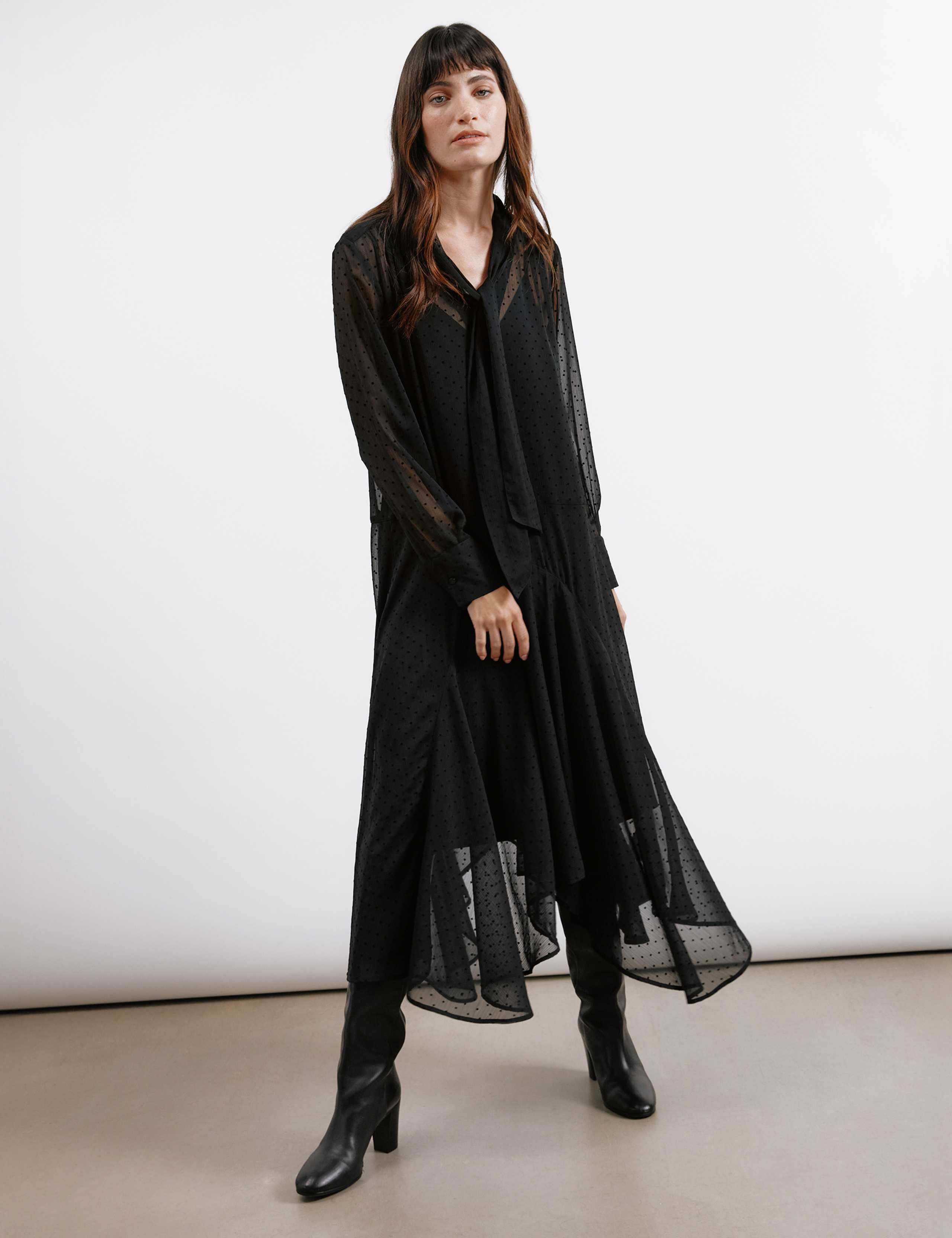 Jacquard Tie Neck Midi Swing Dress 4 of 6