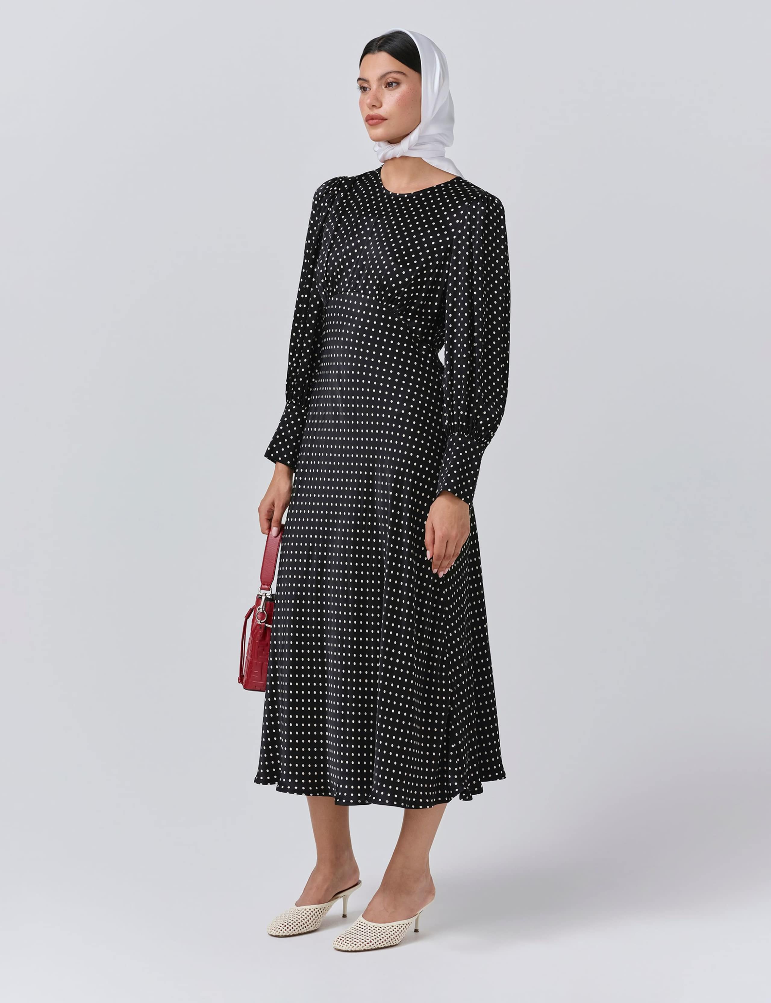 Satin Polka Dot Midaxi Skater Dress 2 of 5