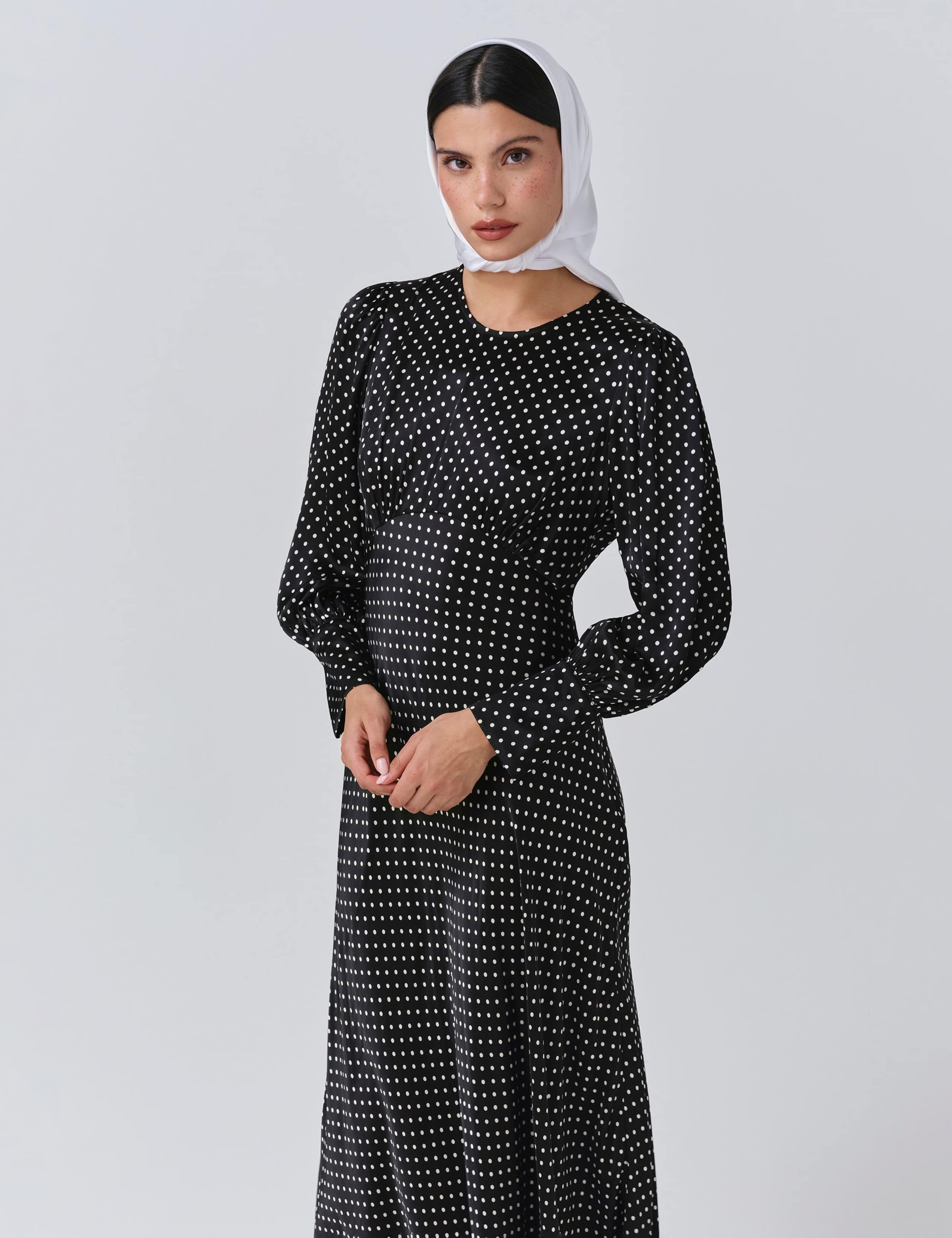 Satin Polka Dot Midaxi Skater Dress 4 of 5