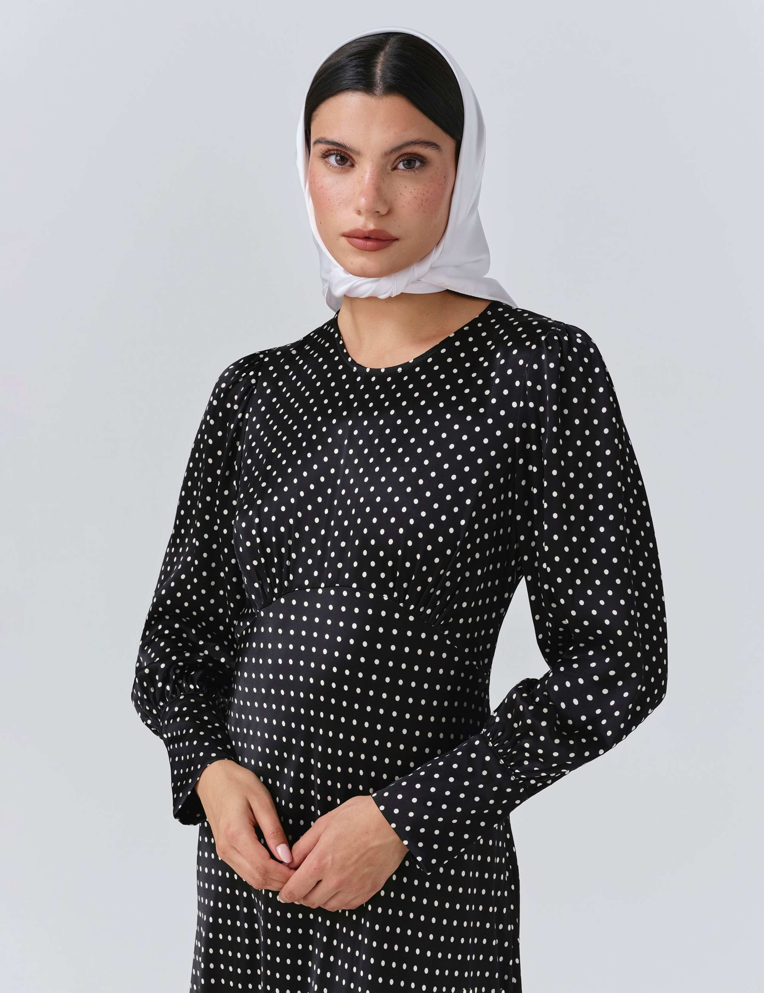 Satin Polka Dot Midaxi Skater Dress 5 of 5