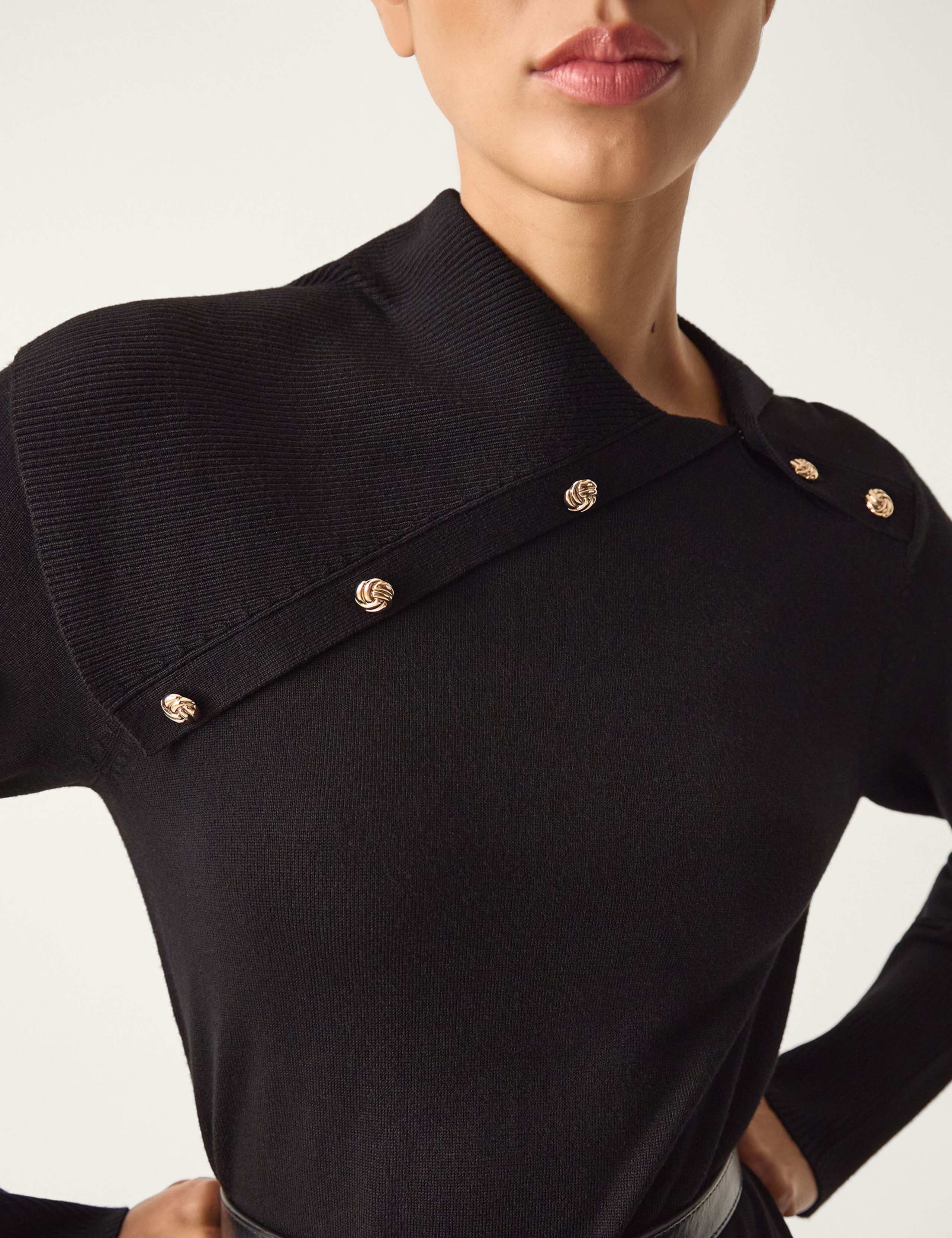 Asymmetric Button Collar Midi Jumper Dress 3 of 5