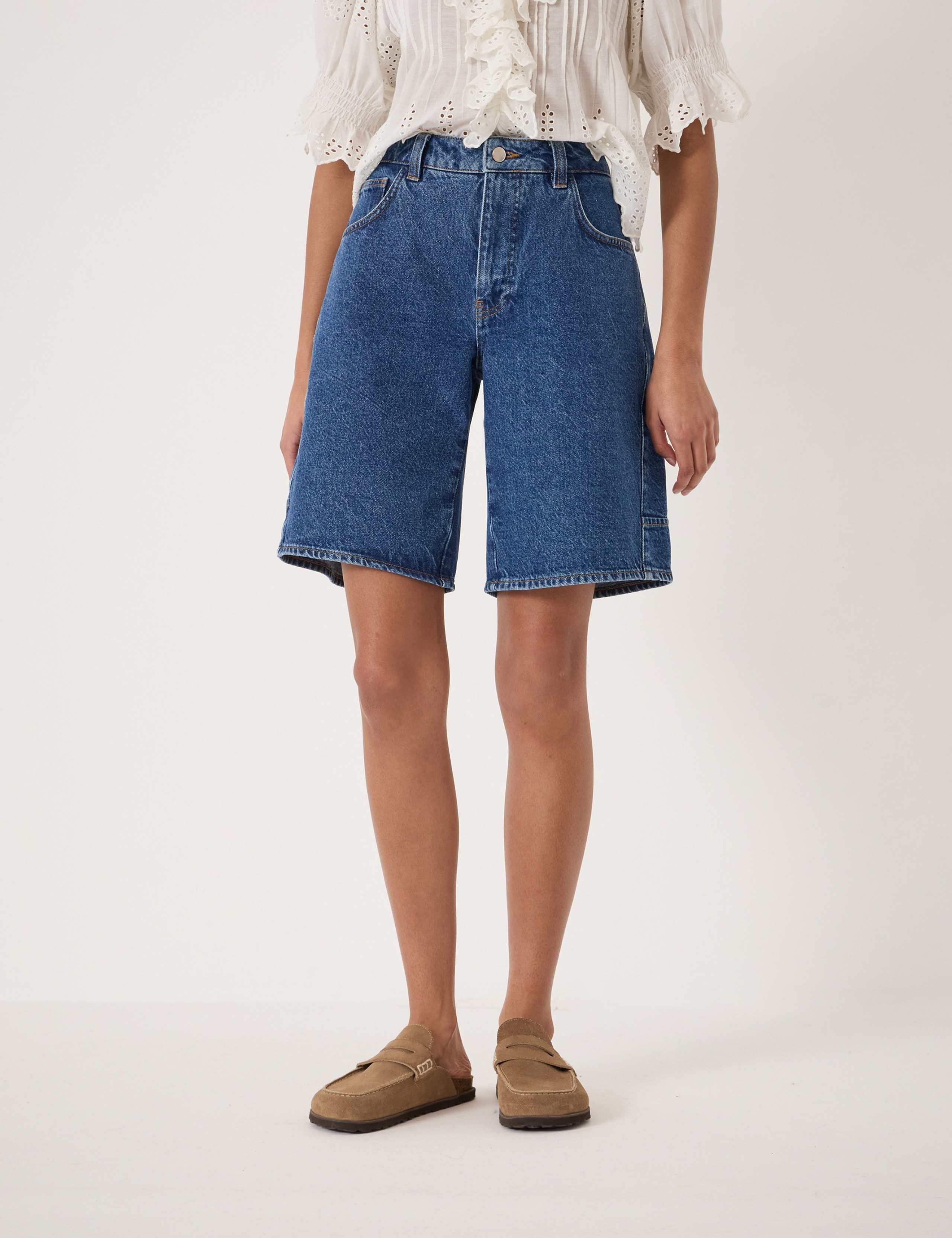 Denim Knee Length Shorts 3 of 5