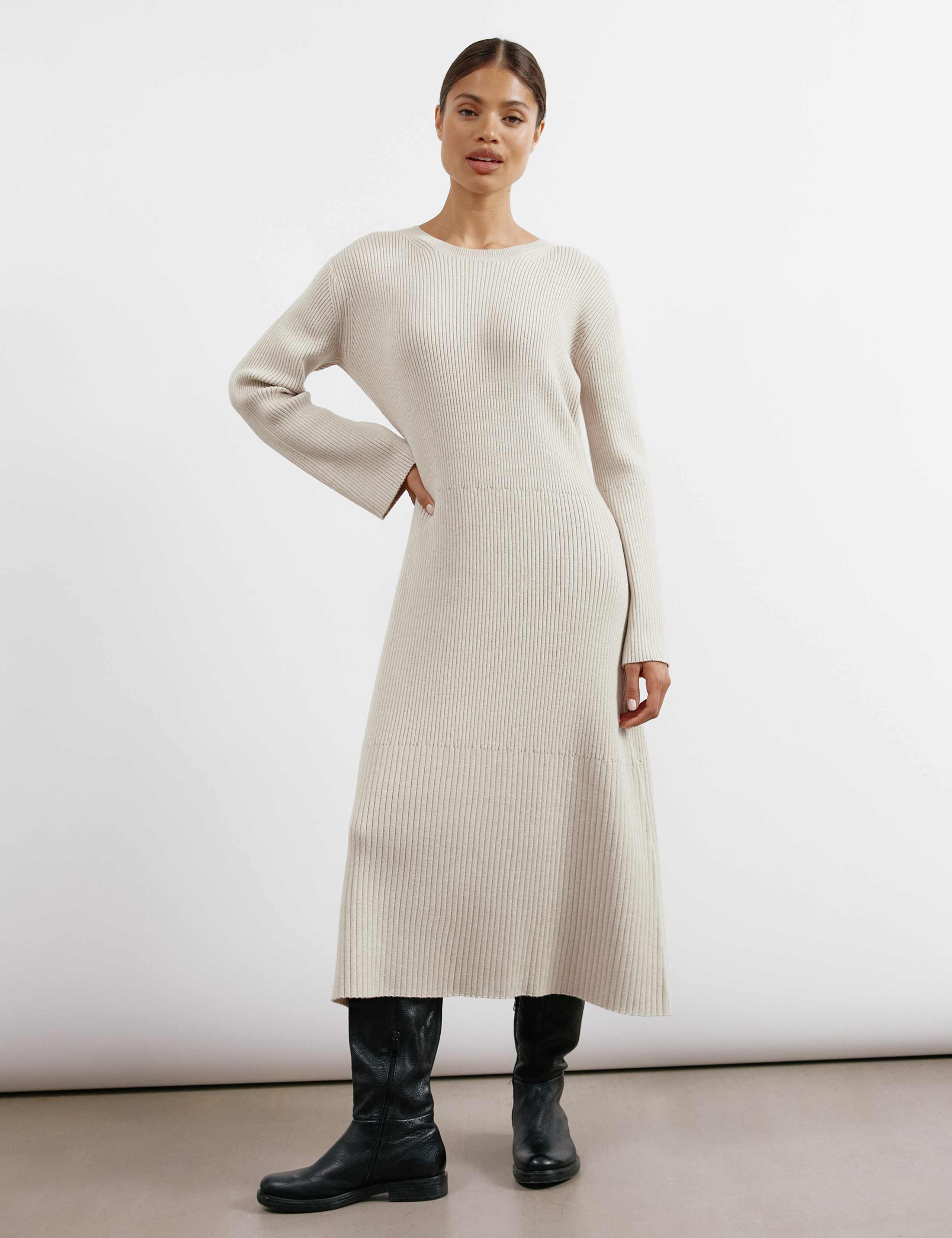 Ribbed Round Neck Midi Knitted Dress 1 of 5