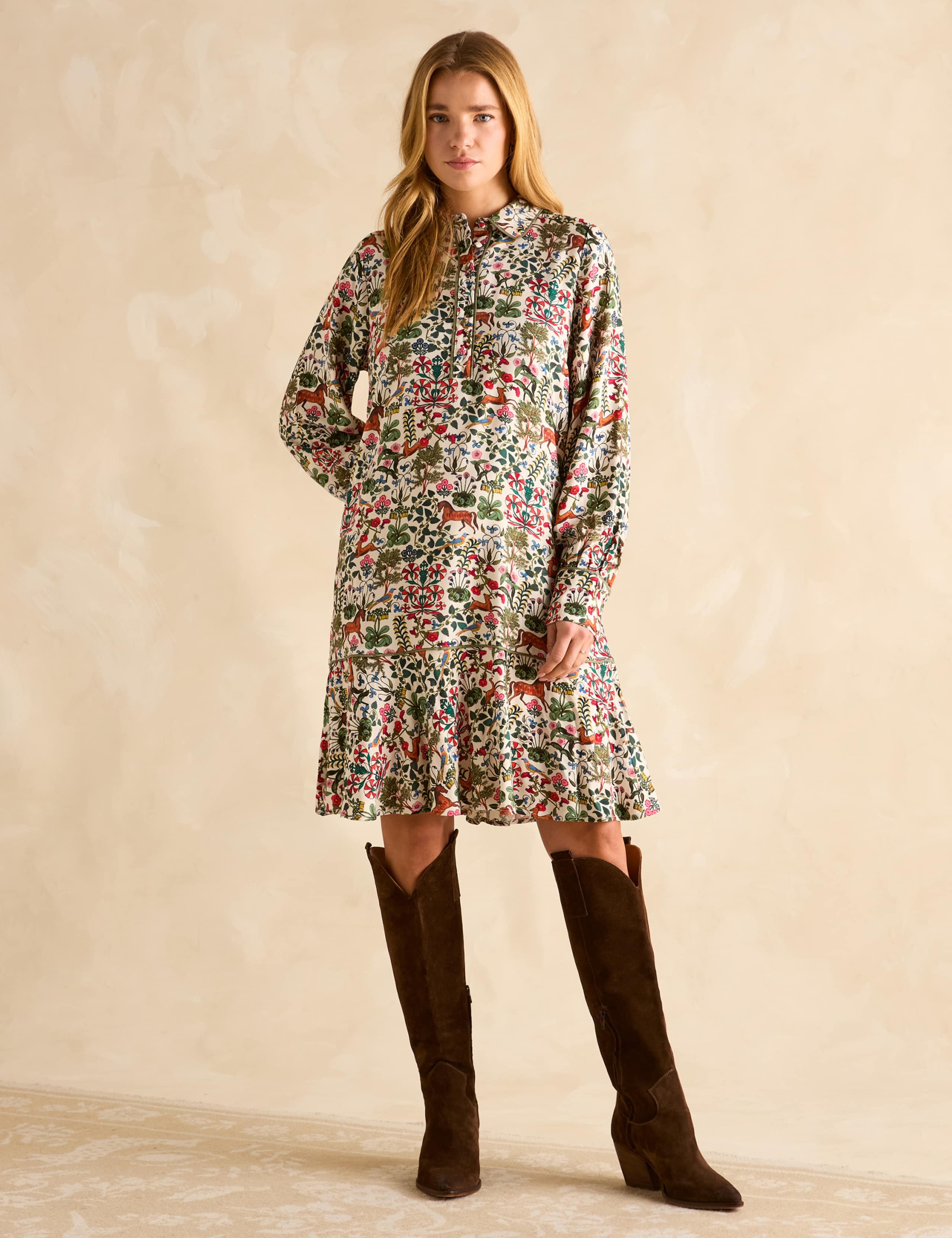 Printed Knee Length Shirt Dress 1 of 5
