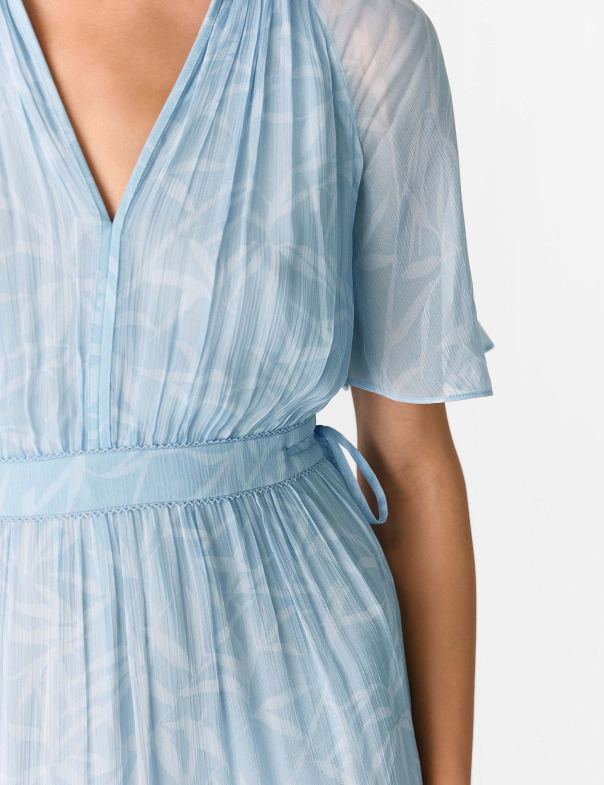 Chiffon Leaf Print V-Neck Midi Dress 4 of 4