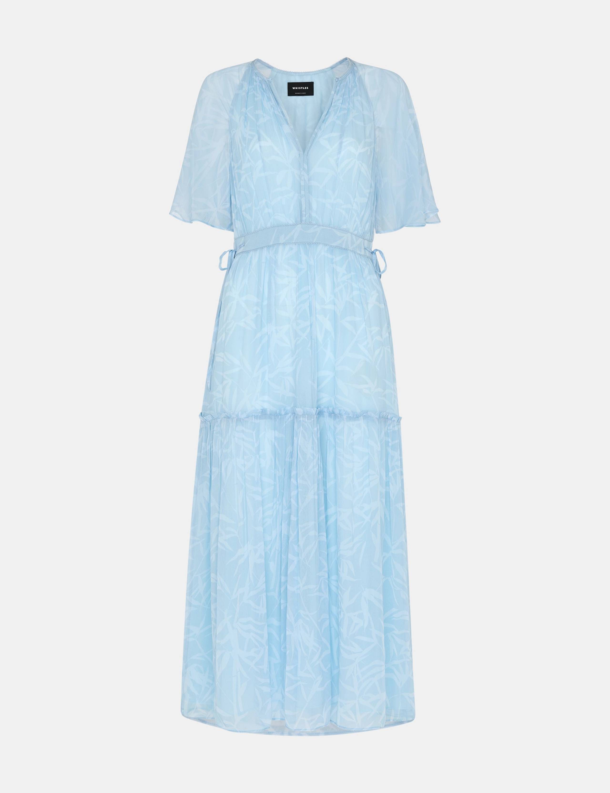 Chiffon Leaf Print V-Neck Midi Dress 2 of 4