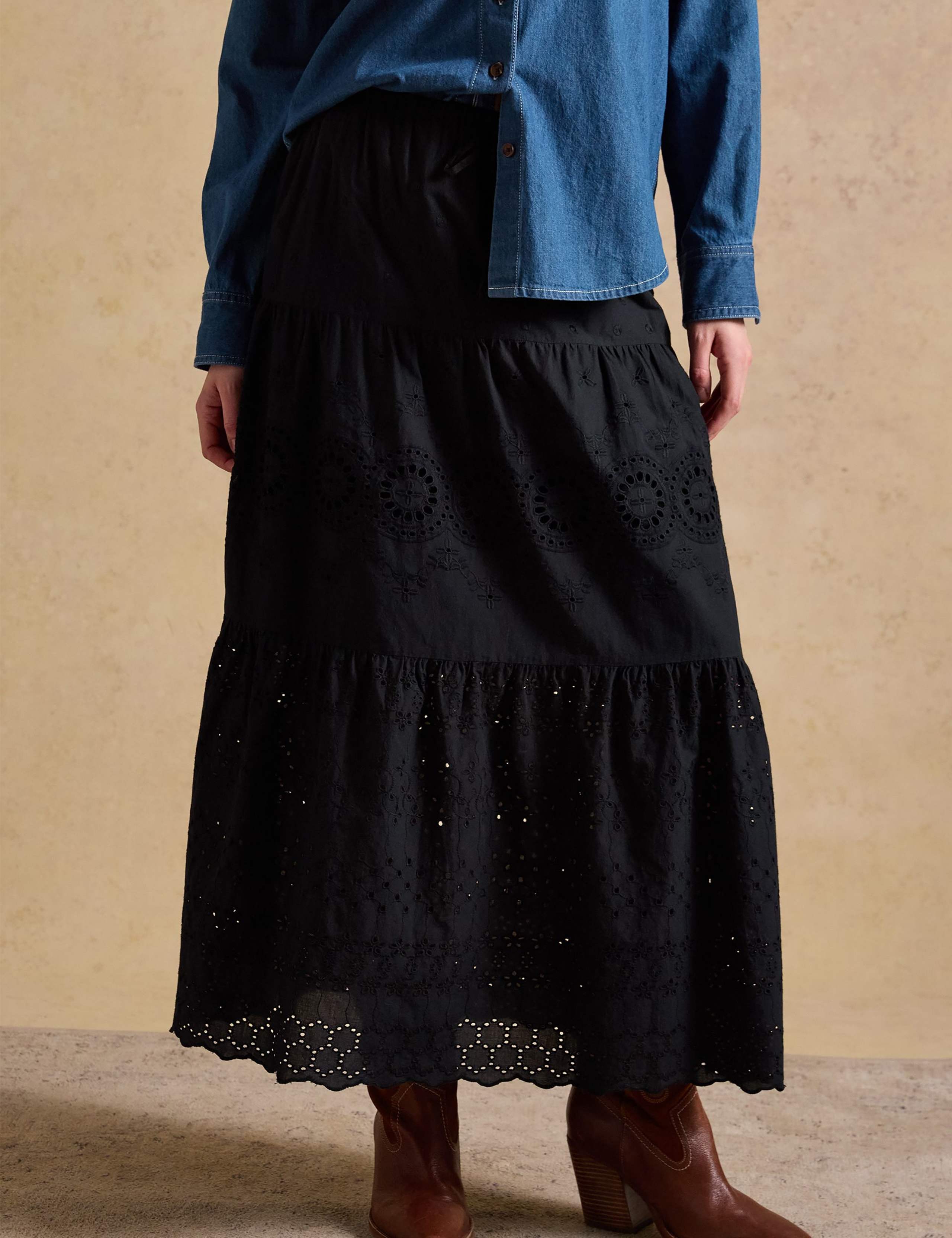 Pure Cotton Broderie Maxi Tiered Skirt 3 of 6