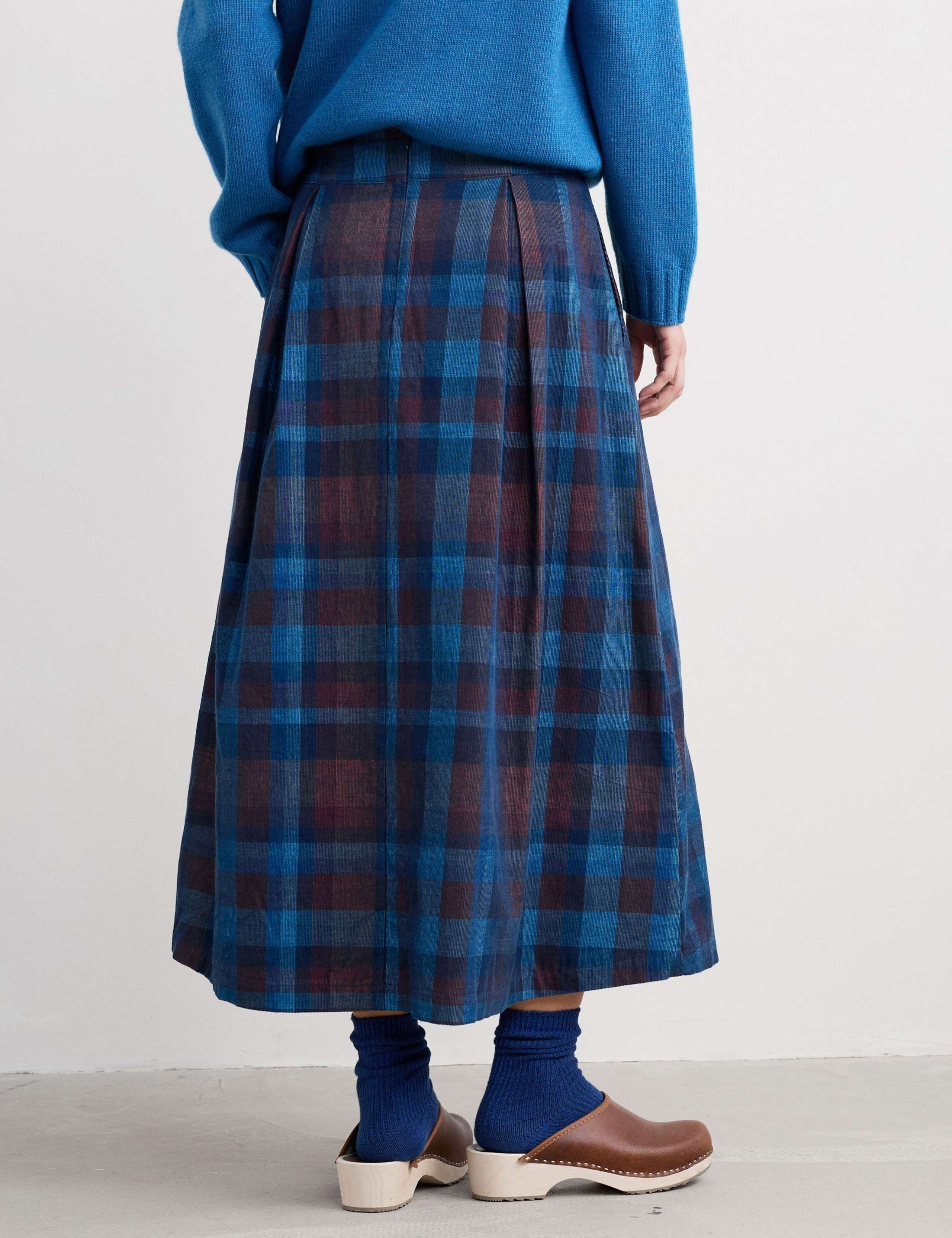 Pure Cotton Checked Midi A-Line Skirt 3 of 6