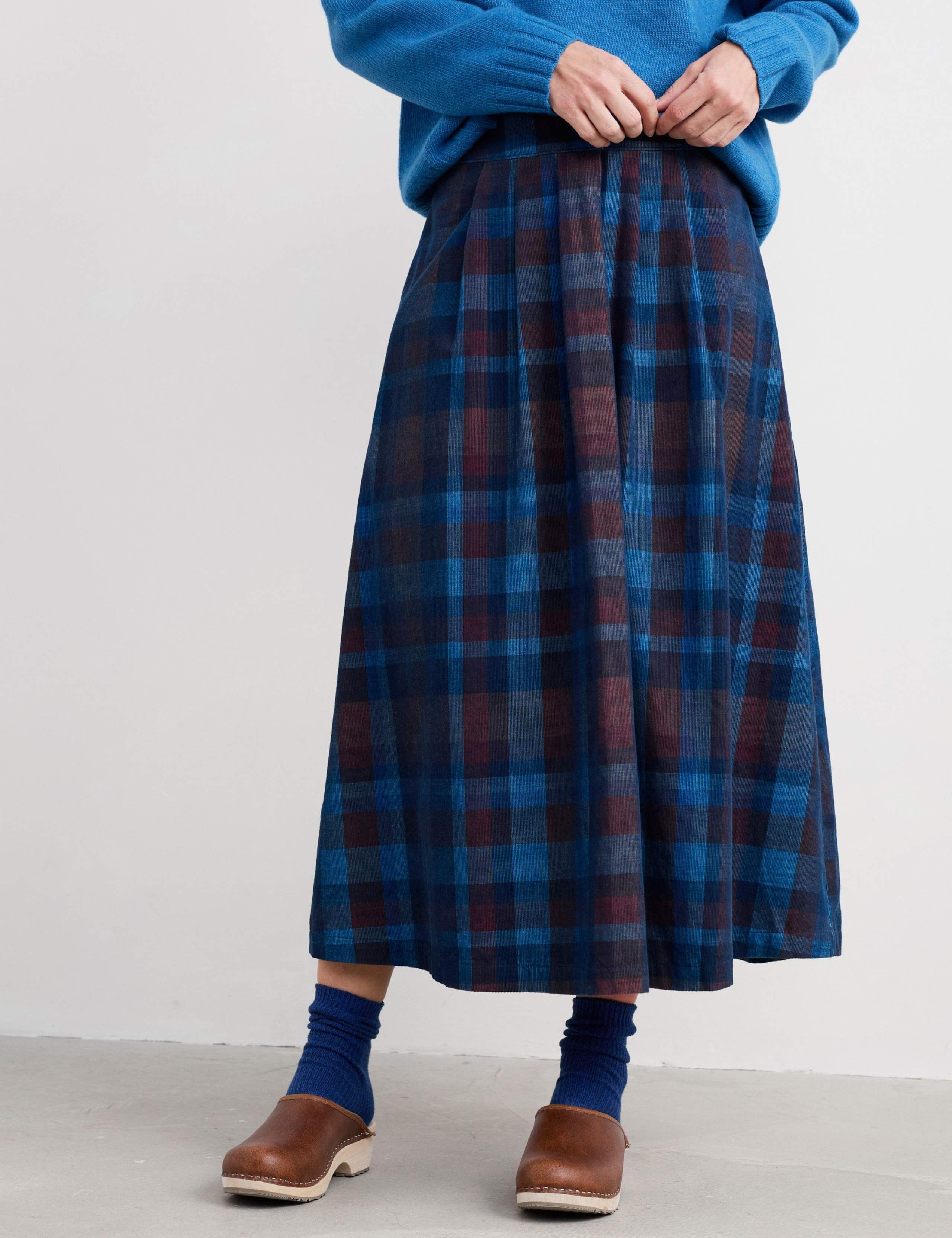 Pure Cotton Checked Midi A-Line Skirt 5 of 6