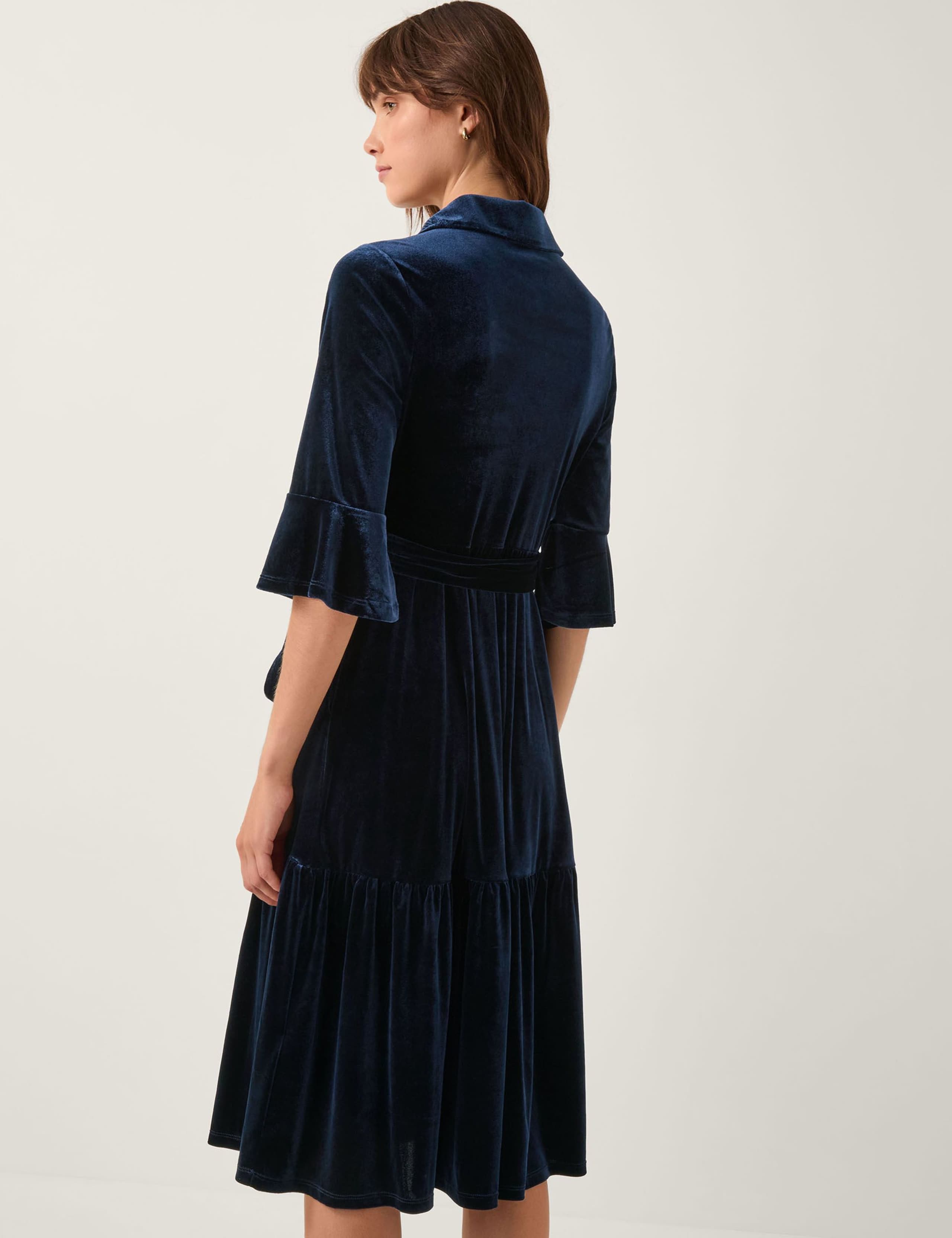 Velvet Belted Midi Shirt Dress 4 of 5